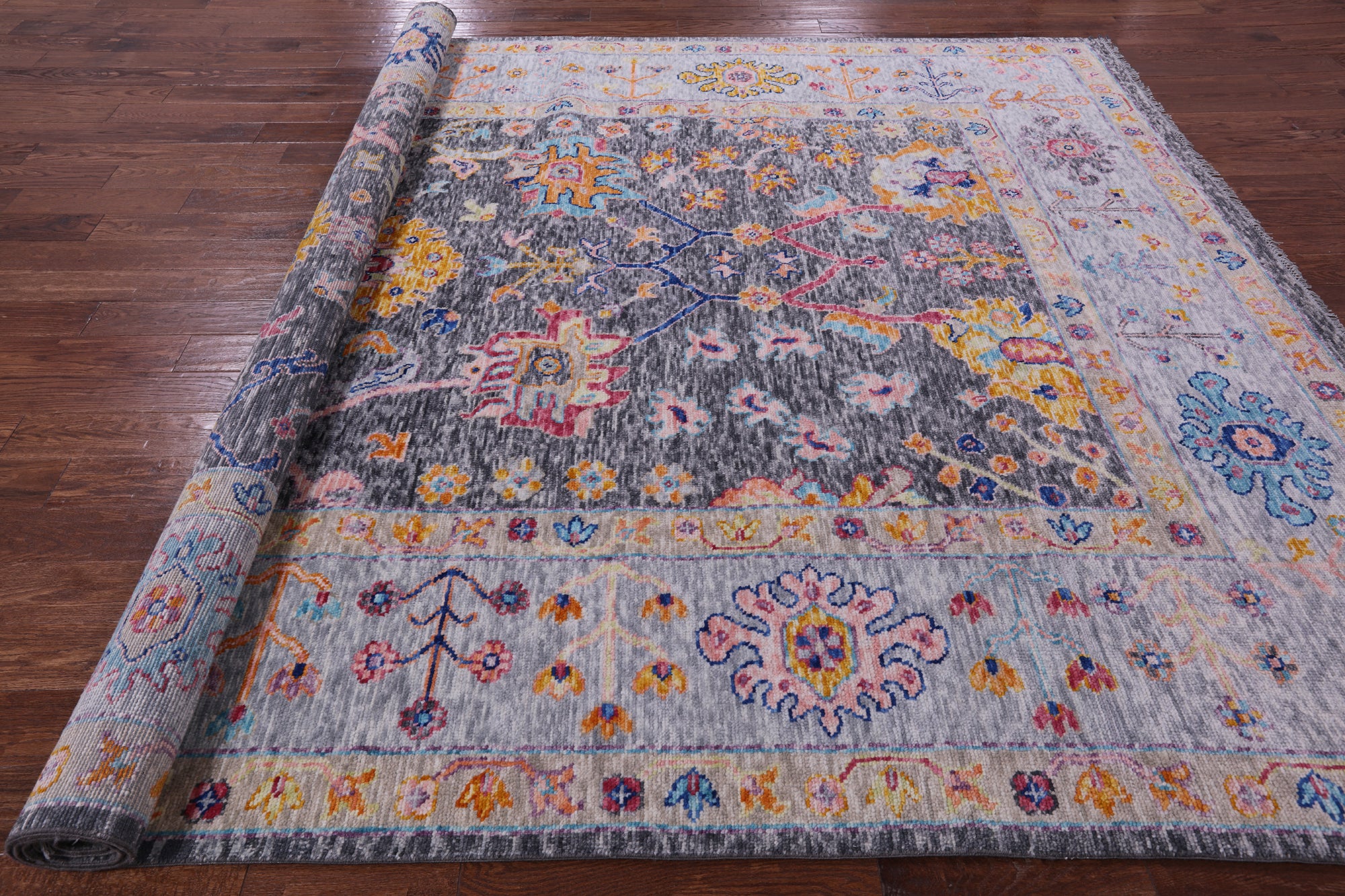 Grey Turkish Oushak Hand Knotted Wool Rug - 9' 2" X 11' 11" - Golden Nile