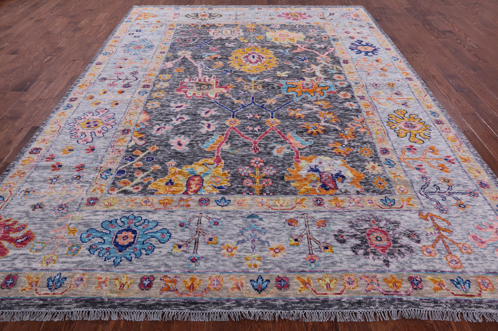 Grey Turkish Oushak Hand Knotted Wool Rug - 9' 2" X 11' 11" - Golden Nile