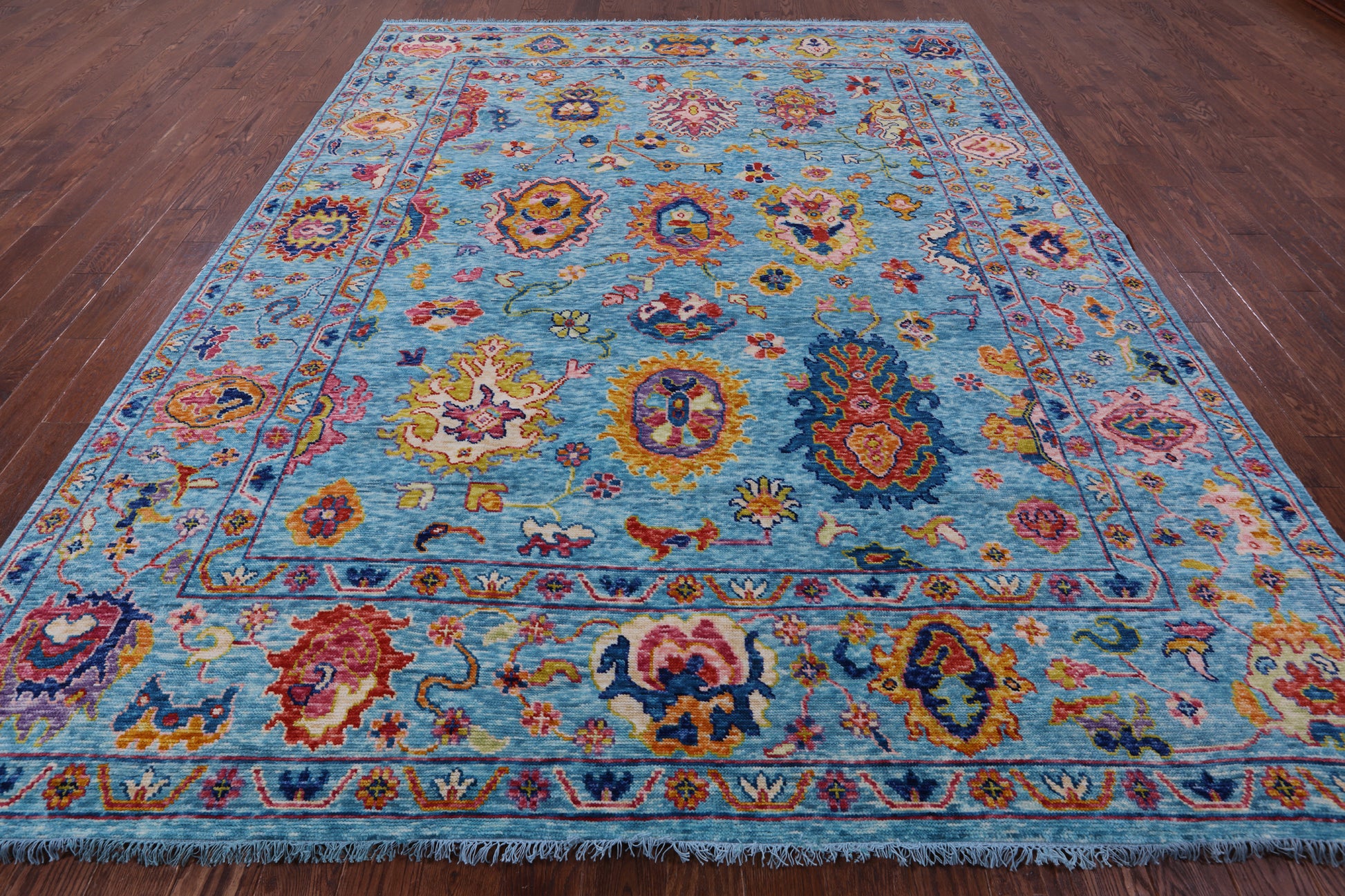 Blue Turkish Oushak Hand Knotted Wool Rug - 9' 3" X 12' 0" - Golden Nile