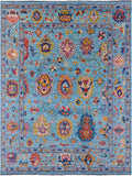 Blue Turkish Oushak Hand Knotted Wool Rug - 9' 3" X 12' 0" - Golden Nile