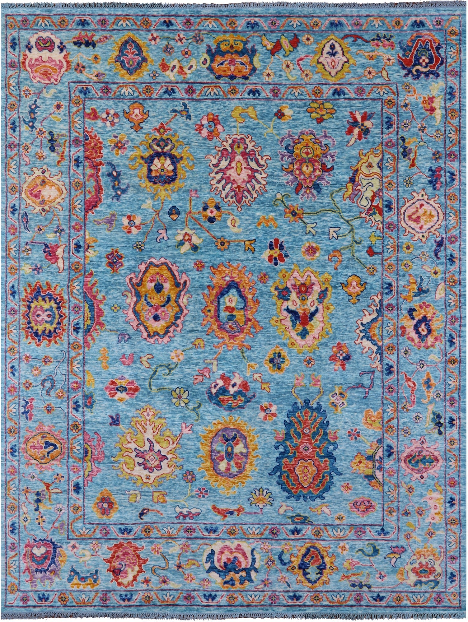 Blue Turkish Oushak Hand Knotted Wool Rug - 9' 3" X 12' 0" - Golden Nile