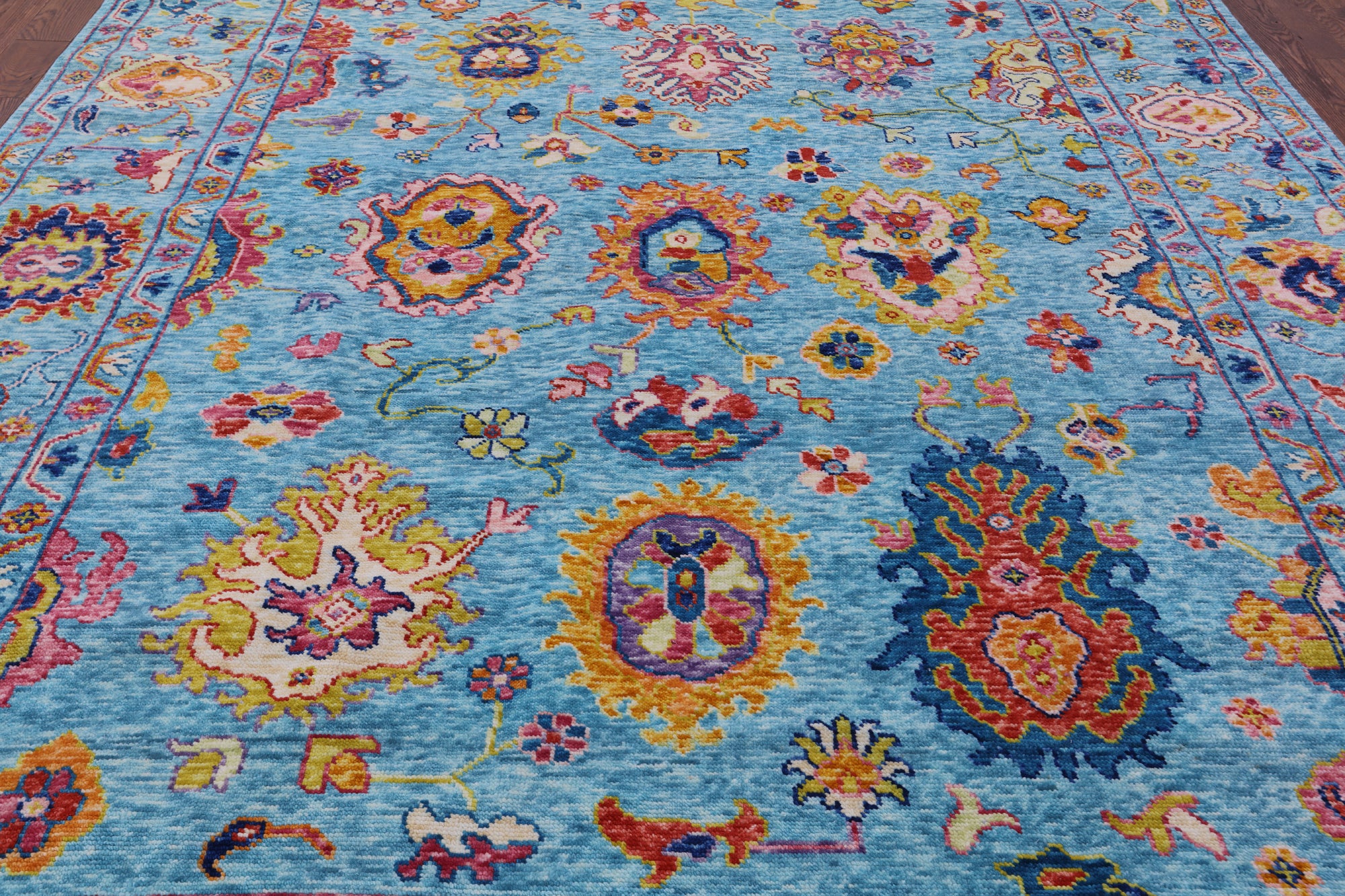 Blue Turkish Oushak Hand Knotted Wool Rug - 9' 3" X 12' 0" - Golden Nile