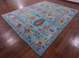 Blue Turkish Oushak Hand Knotted Wool Rug - 9' 3" X 12' 0" - Golden Nile