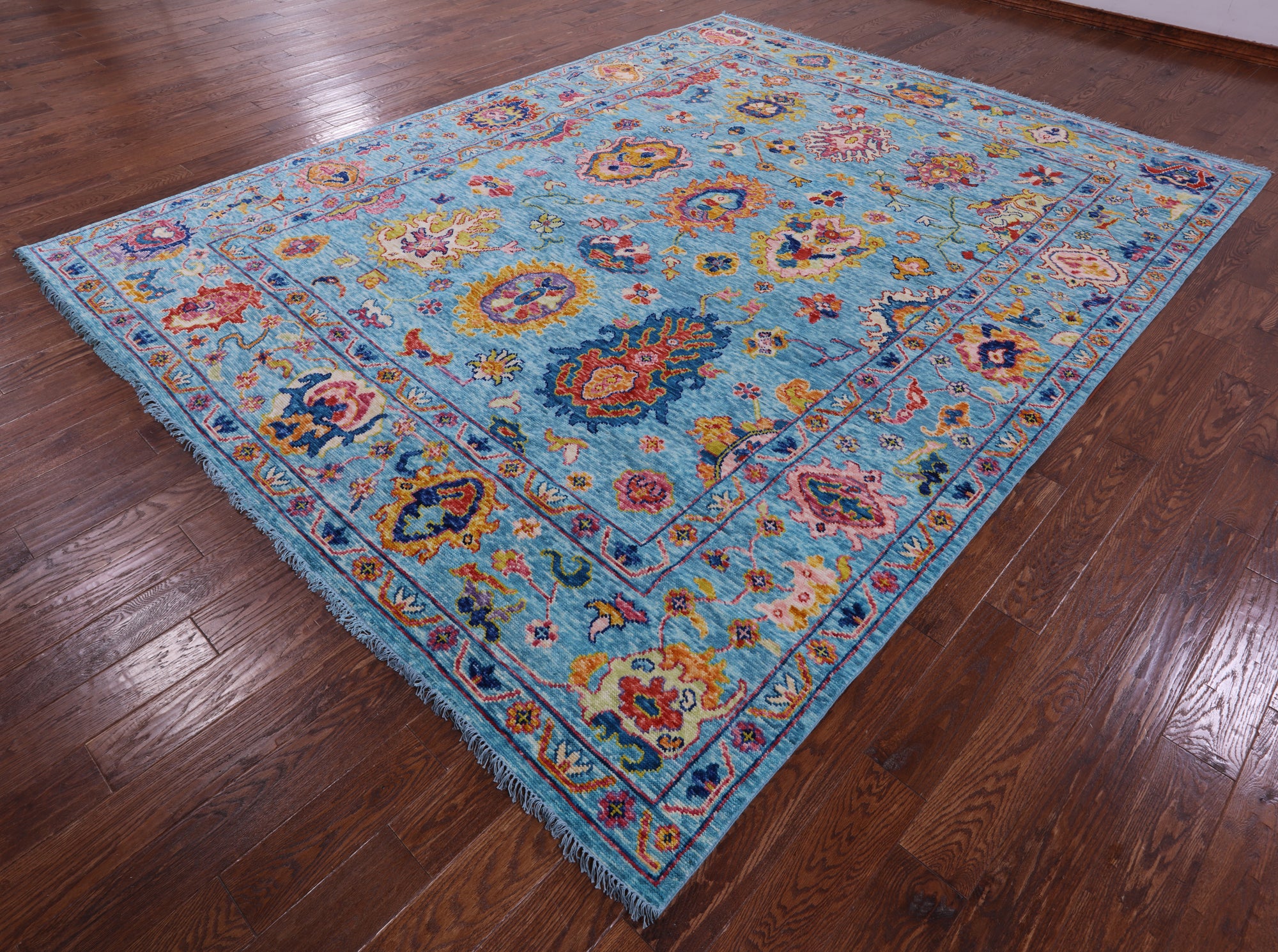 Blue Turkish Oushak Hand Knotted Wool Rug - 9' 3" X 12' 0" - Golden Nile
