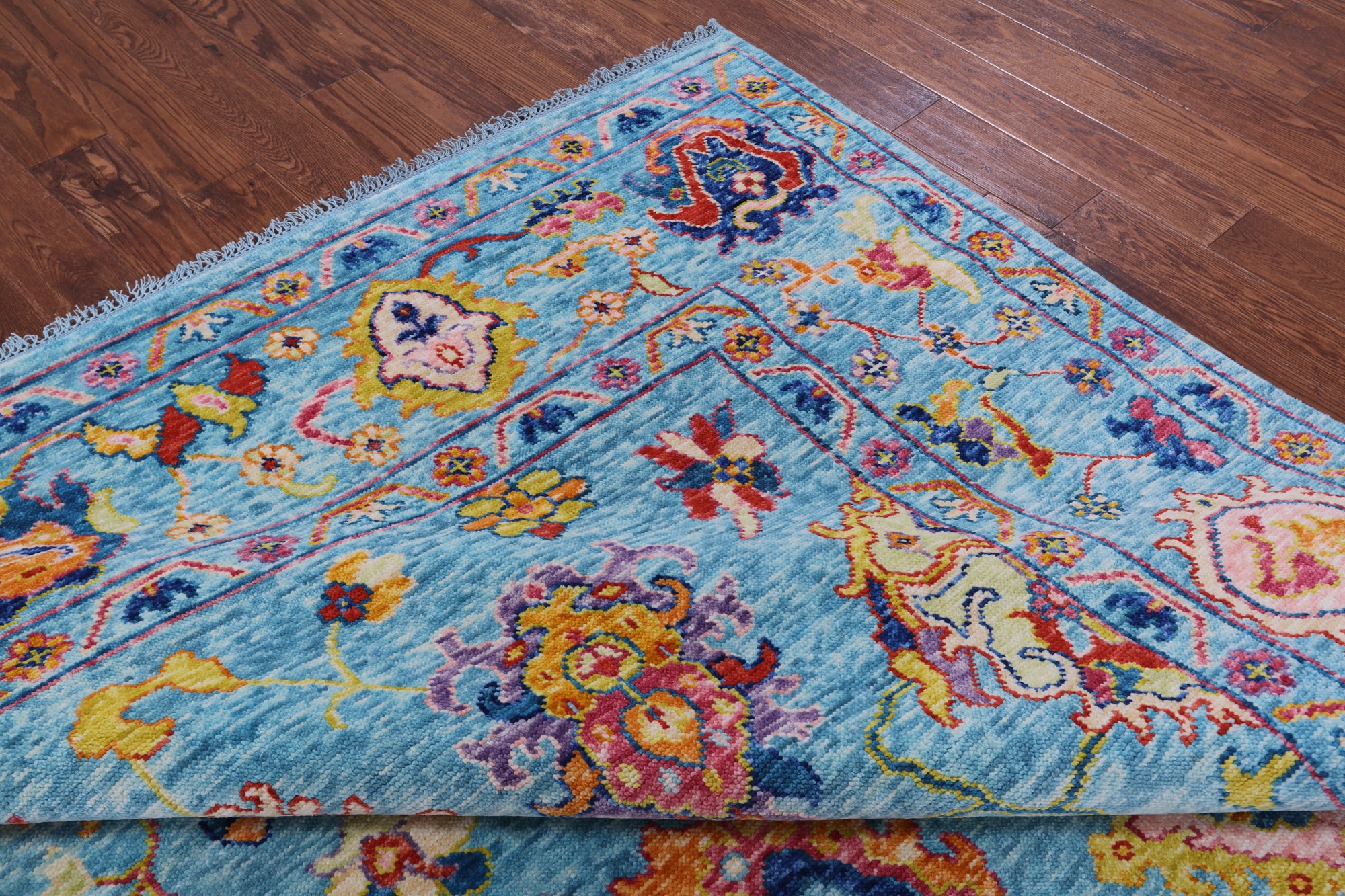 Blue Turkish Oushak Hand Knotted Wool Rug - 9' 3" X 12' 0" - Golden Nile