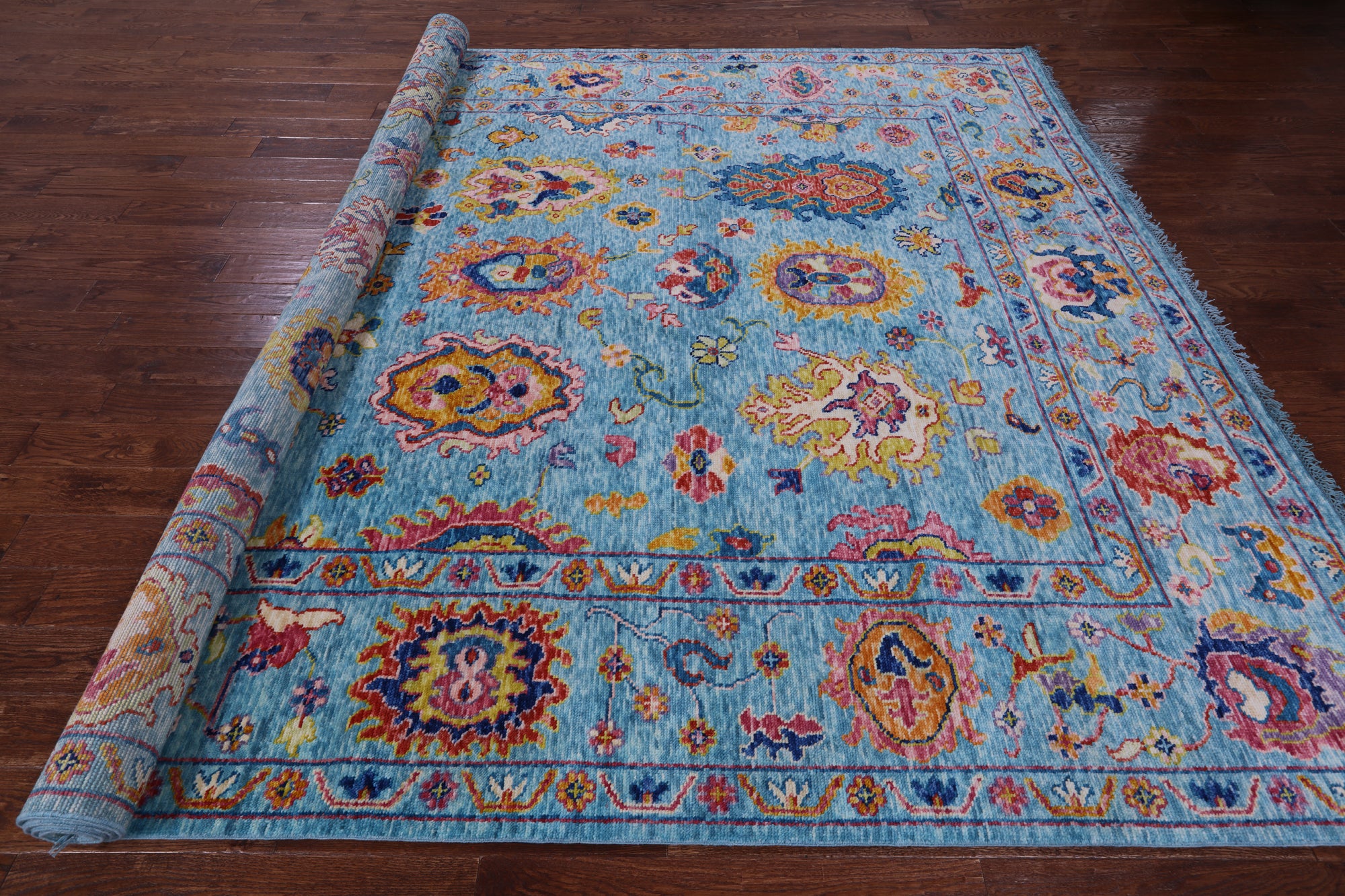 Blue Turkish Oushak Hand Knotted Wool Rug - 9' 3" X 12' 0" - Golden Nile