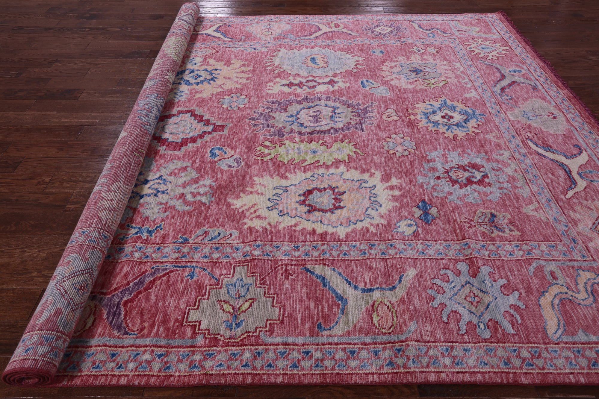 Pink Turkish Oushak Hand Knotted Wool Rug - 9' 3" X 12' 0" - Golden Nile