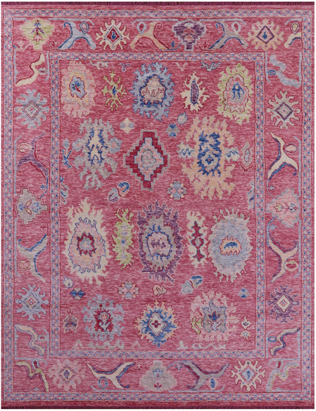 Pink Turkish Oushak Hand Knotted Wool Rug - 9' 3" X 12' 0" - Golden Nile