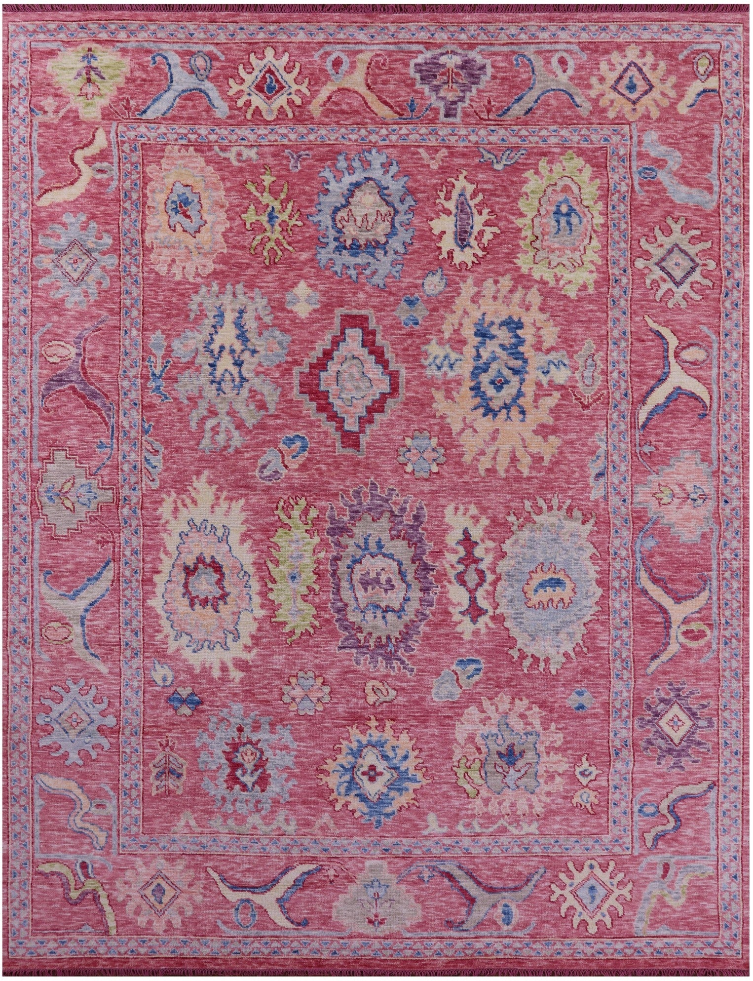Pink Turkish Oushak Hand Knotted Wool Rug - 9' 3" X 12' 0" - Golden Nile