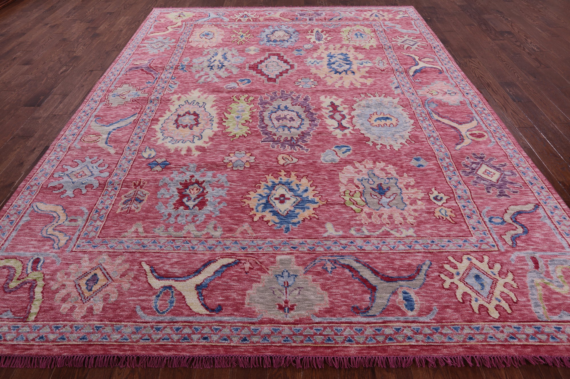 Pink Turkish Oushak Hand Knotted Wool Rug - 9' 3" X 12' 0" - Golden Nile