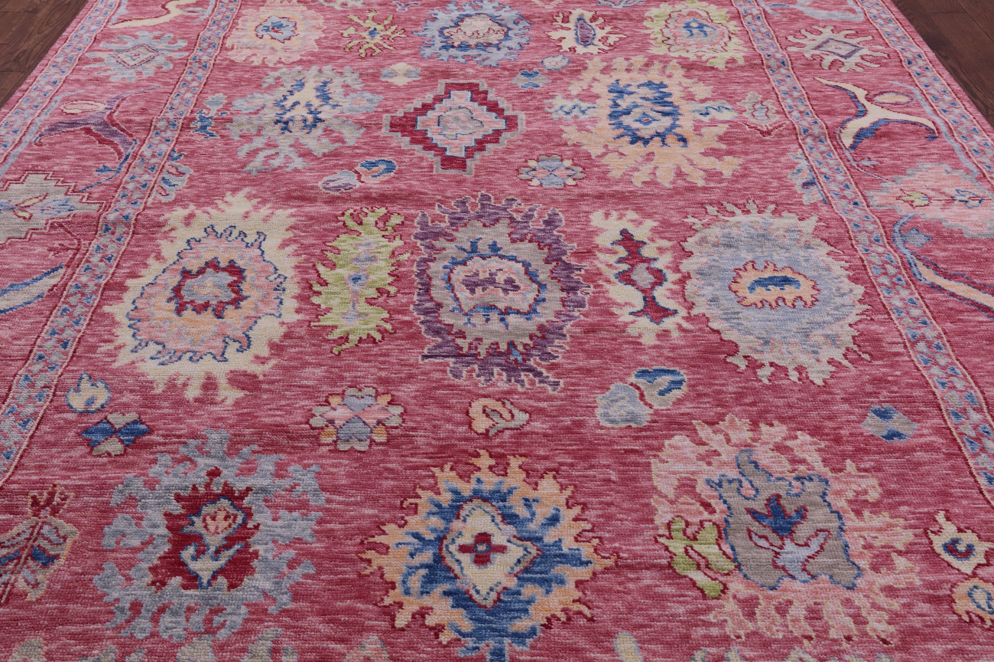 Pink Turkish Oushak Hand Knotted Wool Rug - 9' 3" X 12' 0" - Golden Nile