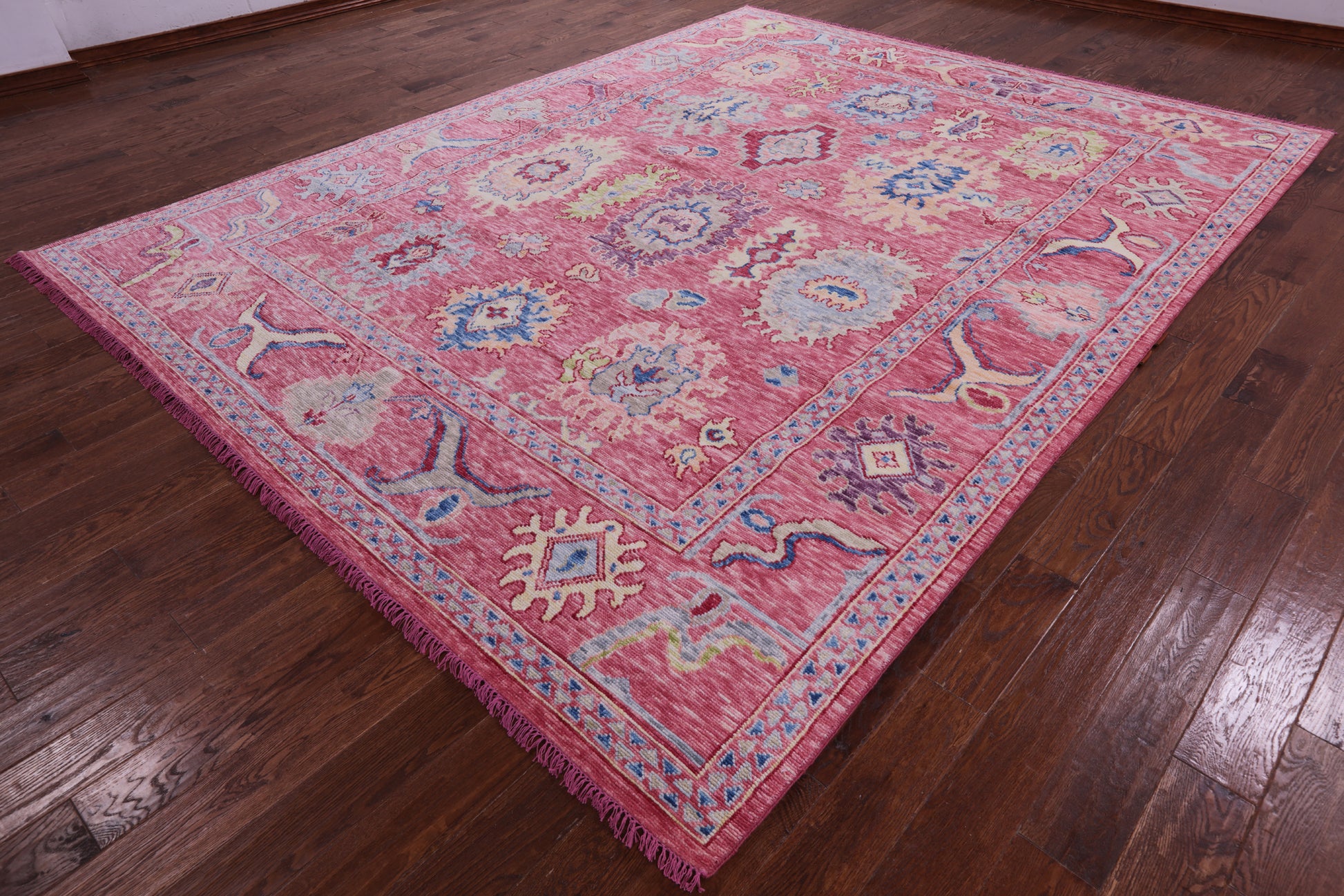 Pink Turkish Oushak Hand Knotted Wool Rug - 9' 3" X 12' 0" - Golden Nile