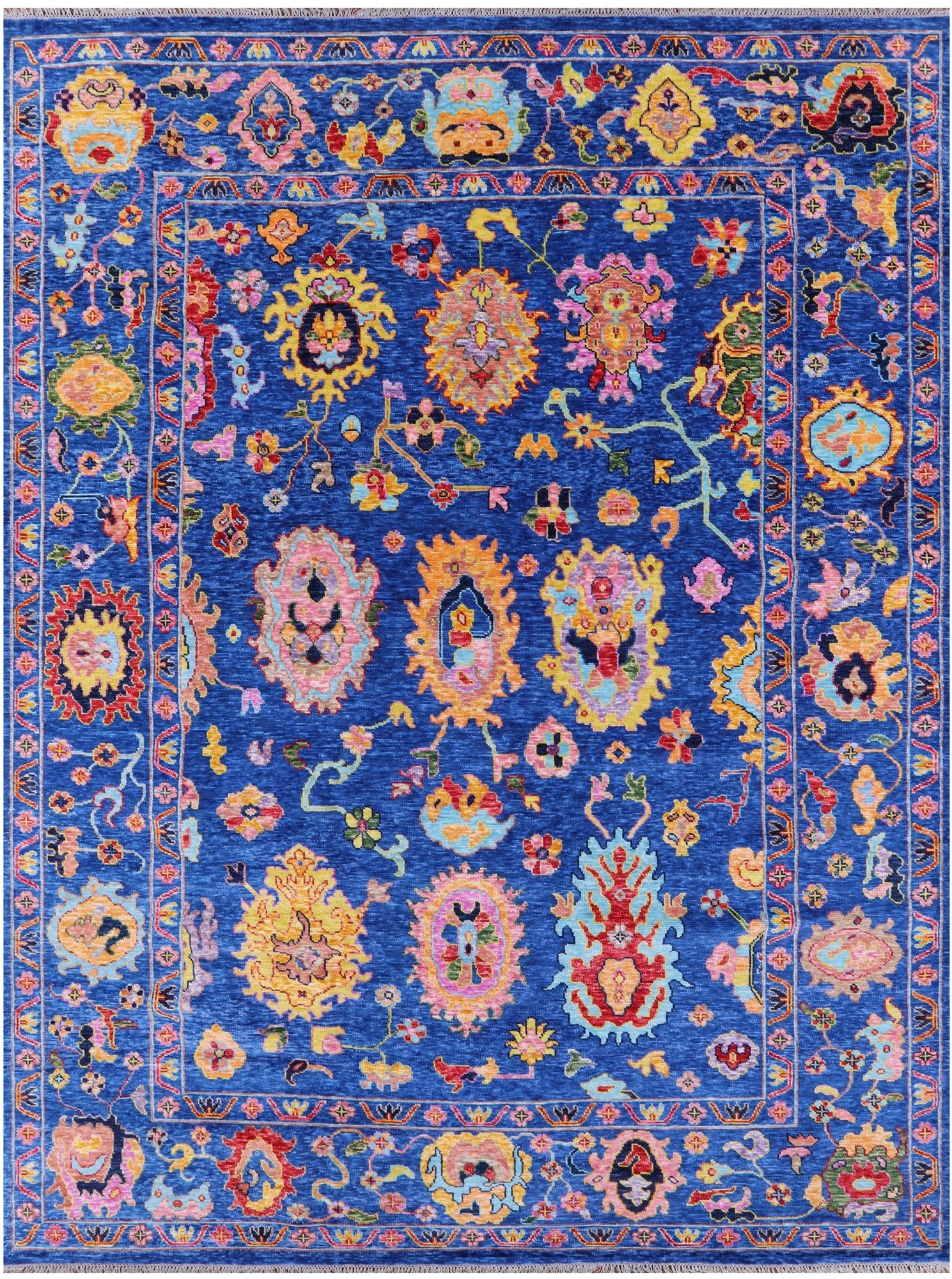 Blue Turkish Oushak Hand Knotted Wool Rug - 10' 1" X 13' 6" - Golden Nile