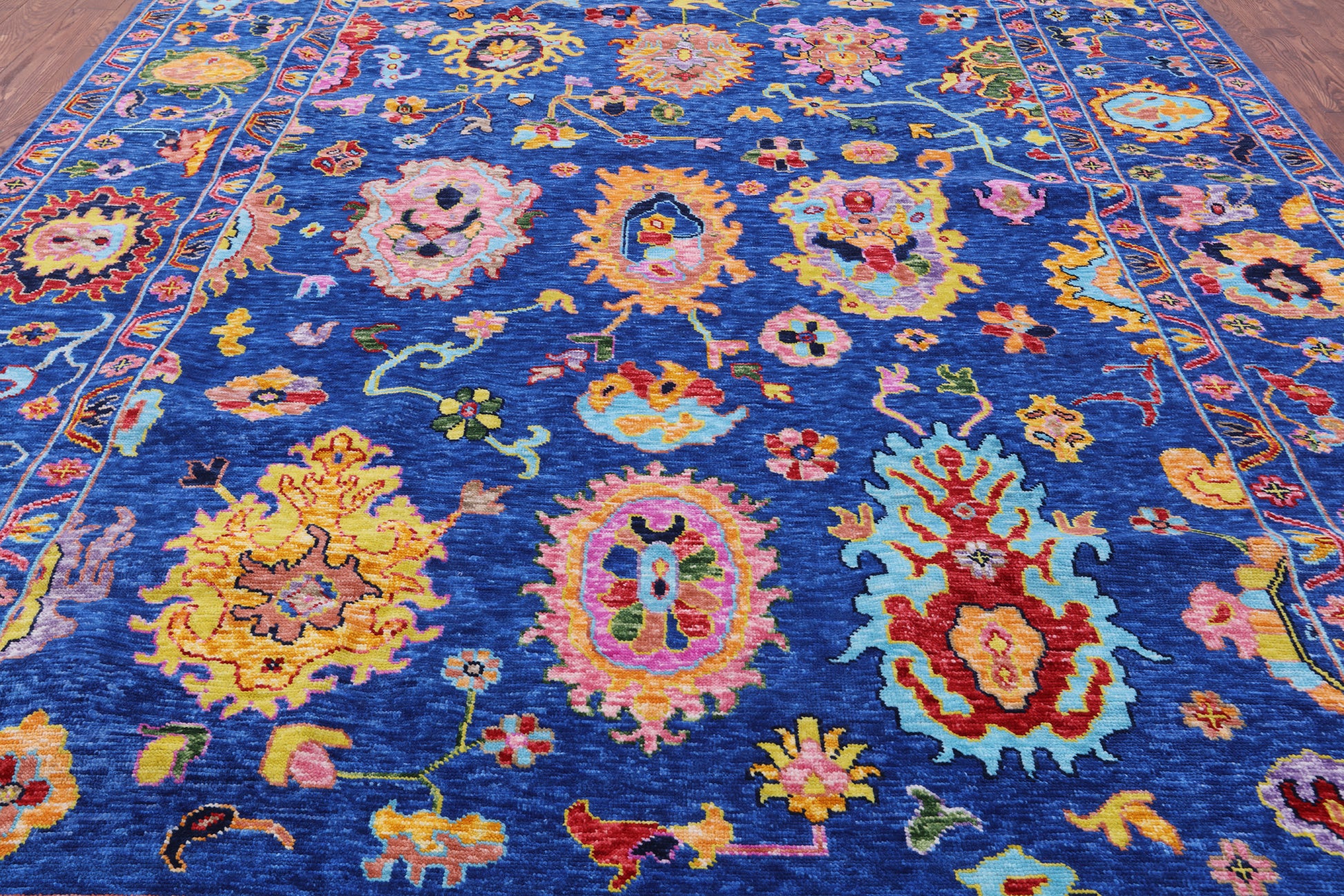 Blue Turkish Oushak Hand Knotted Wool Rug - 10' 1" X 13' 6" - Golden Nile