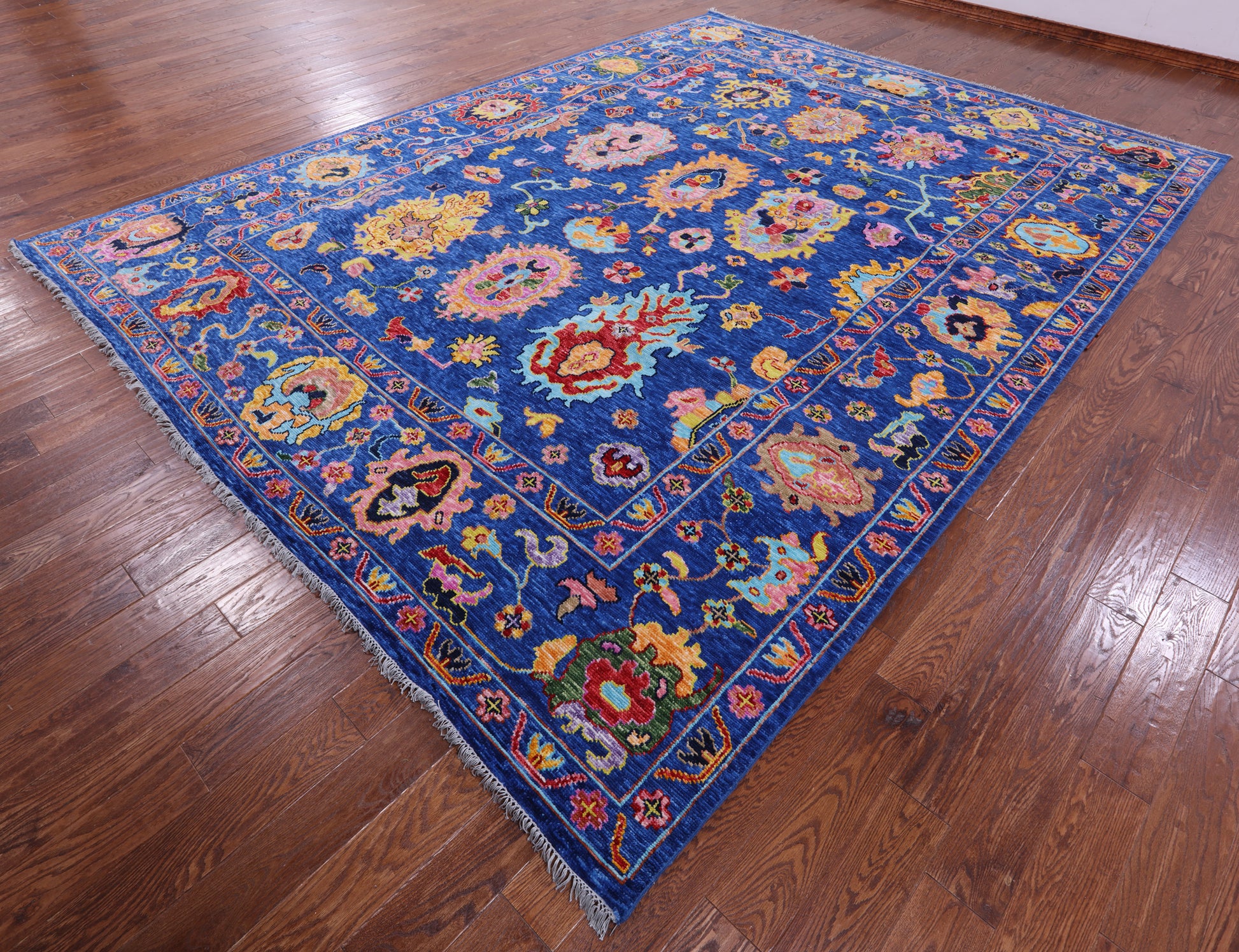 Blue Turkish Oushak Hand Knotted Wool Rug - 10' 1" X 13' 6" - Golden Nile