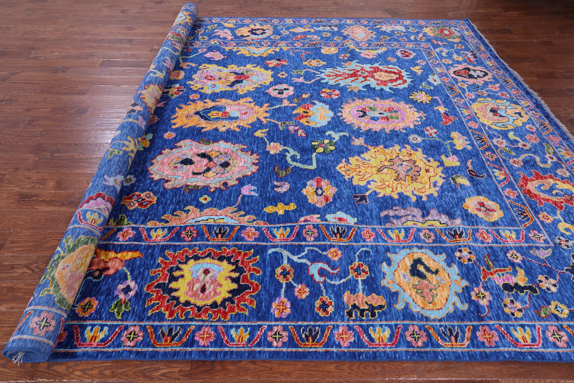 Blue Turkish Oushak Hand Knotted Wool Rug - 10' 1" X 13' 6" - Golden Nile