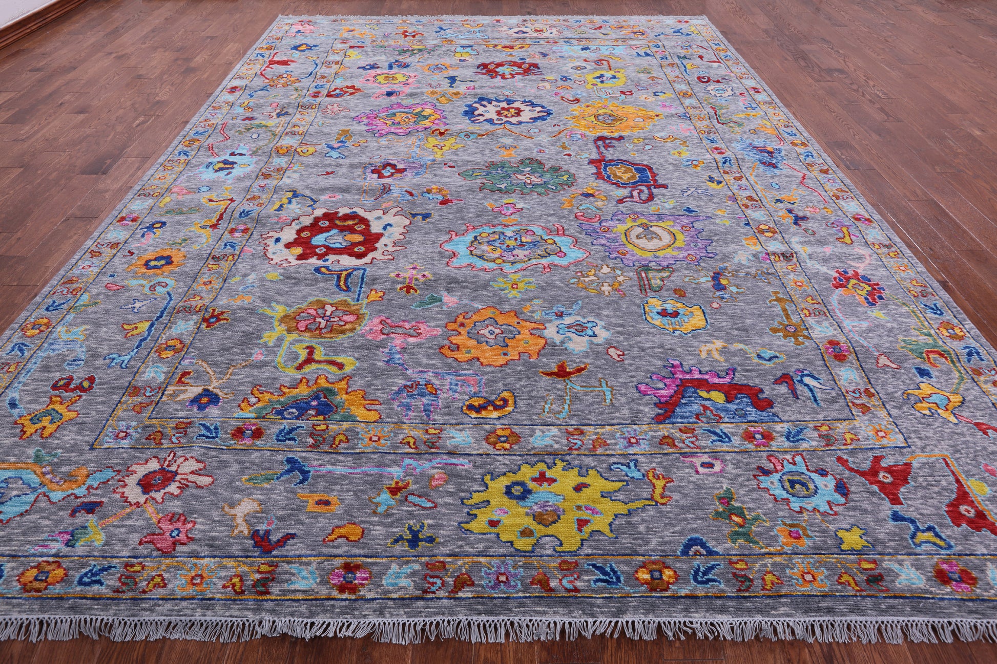 Grey Turkish Oushak Hand Knotted Wool Rug - 10' 2" X 13' 9" - Golden Nile