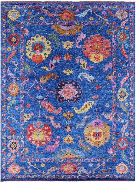 Blue Turkish Oushak Hand Knotted Wool Rug - 10' 3" X 13' 9" - Golden Nile