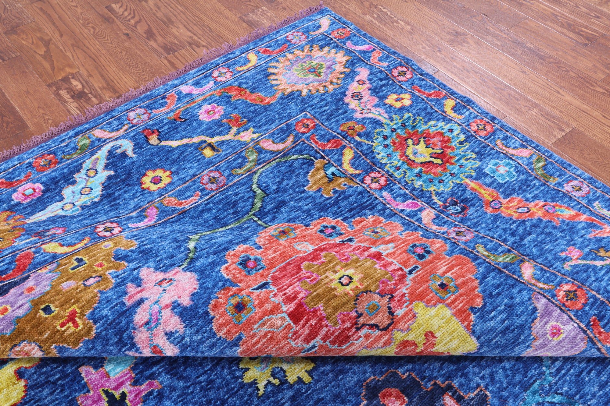 Blue Turkish Oushak Hand Knotted Wool Rug - 10' 3" X 13' 9" - Golden Nile