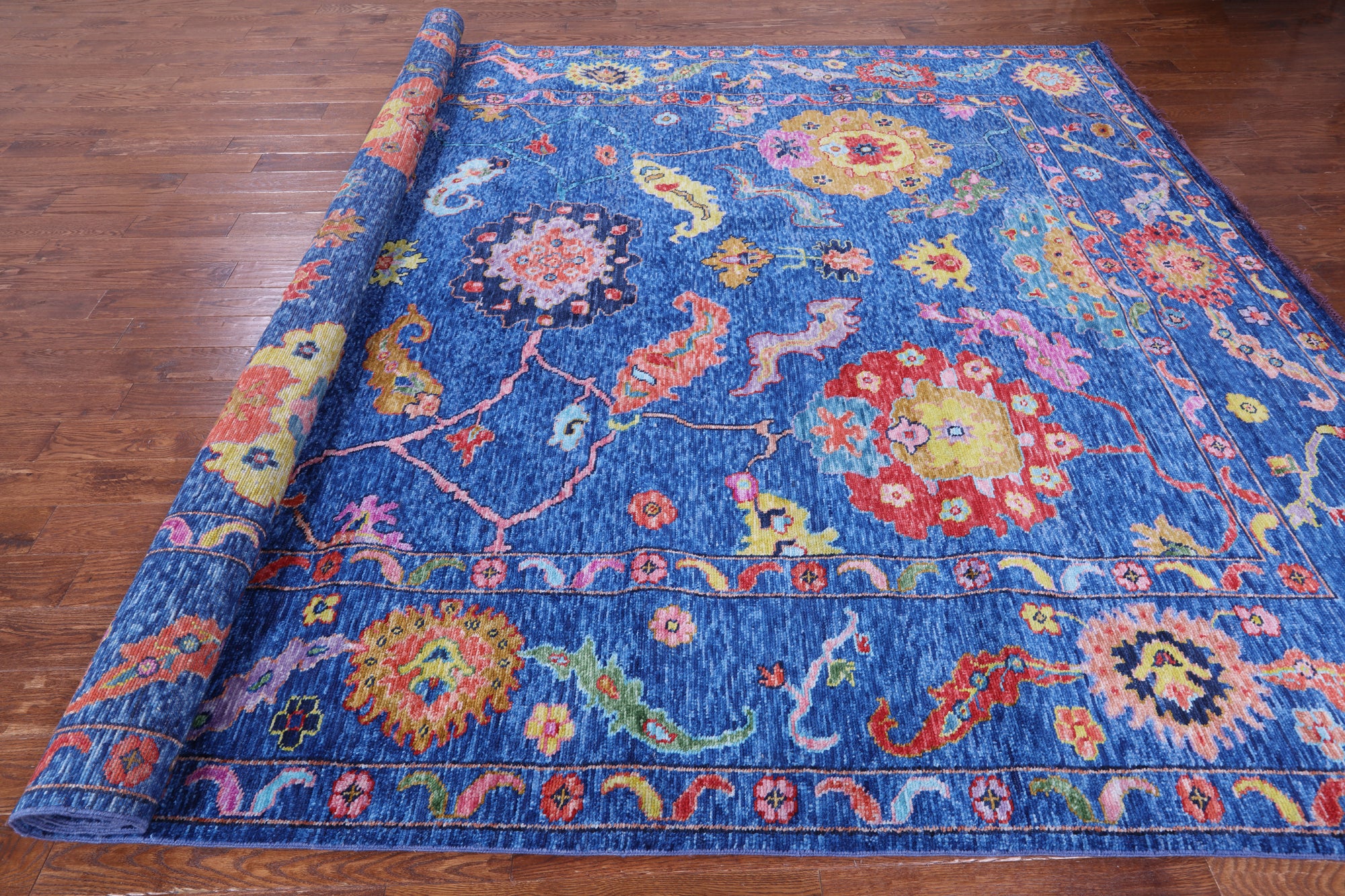 Blue Turkish Oushak Hand Knotted Wool Rug - 10' 3" X 13' 9" - Golden Nile