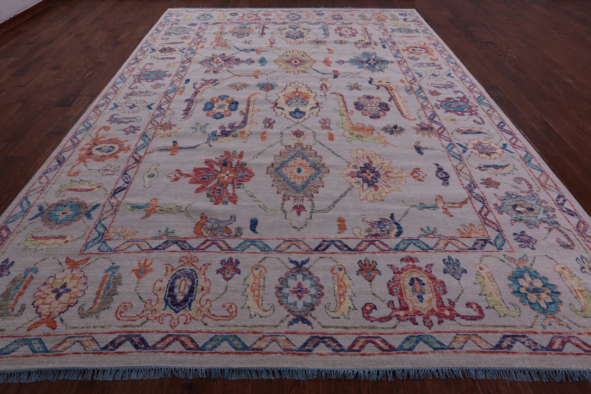 Ivory Turkish Oushak Hand Knotted Wool Rug - 10' 4" X 13' 10" - Golden Nile