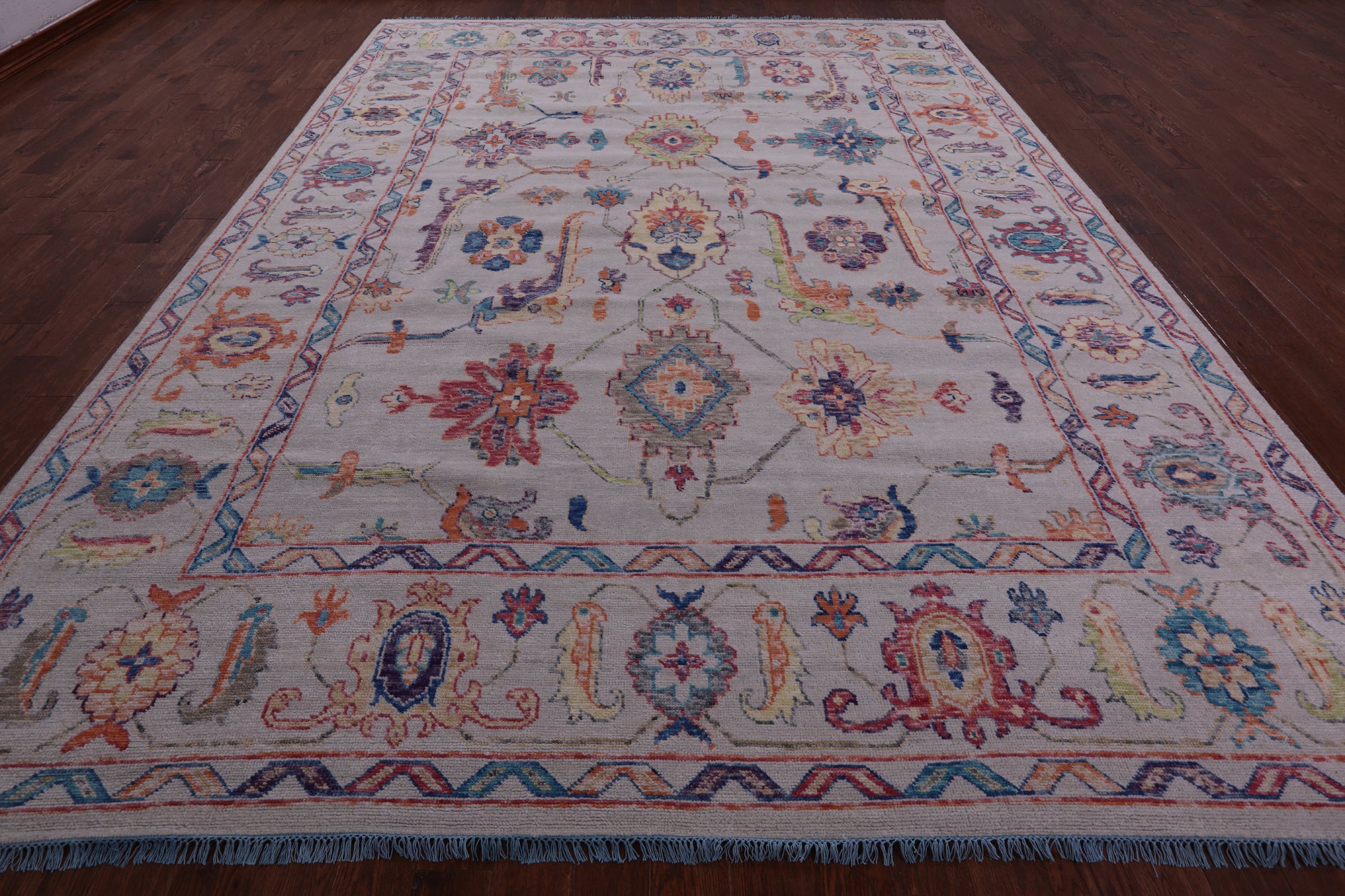 Ivory Turkish Oushak Hand Knotted Wool Rug - 10' 4" X 13' 10" - Golden Nile