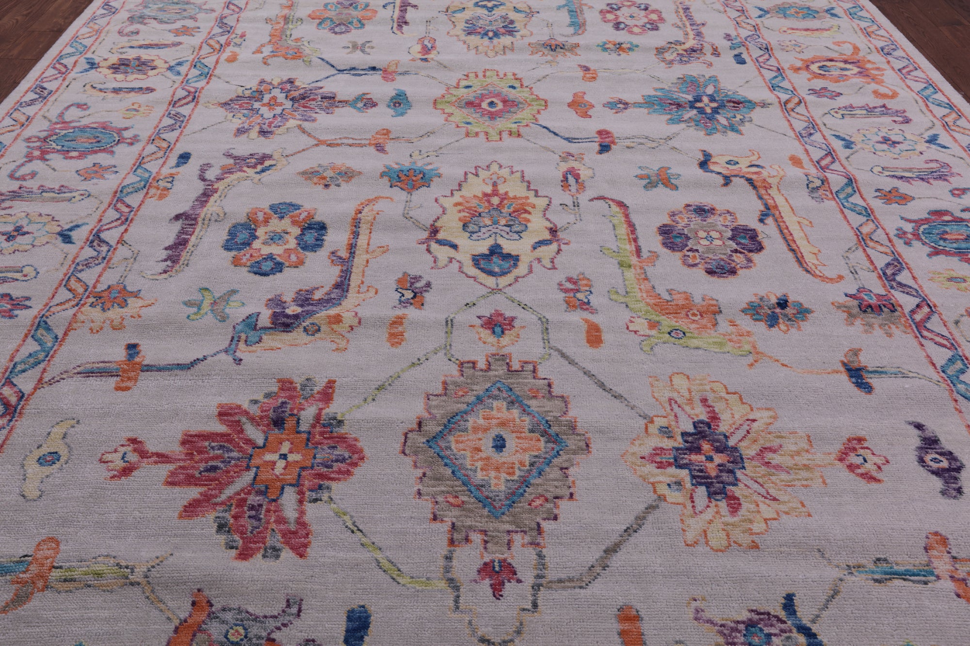 Ivory Turkish Oushak Hand Knotted Wool Rug - 10' 4" X 13' 10" - Golden Nile