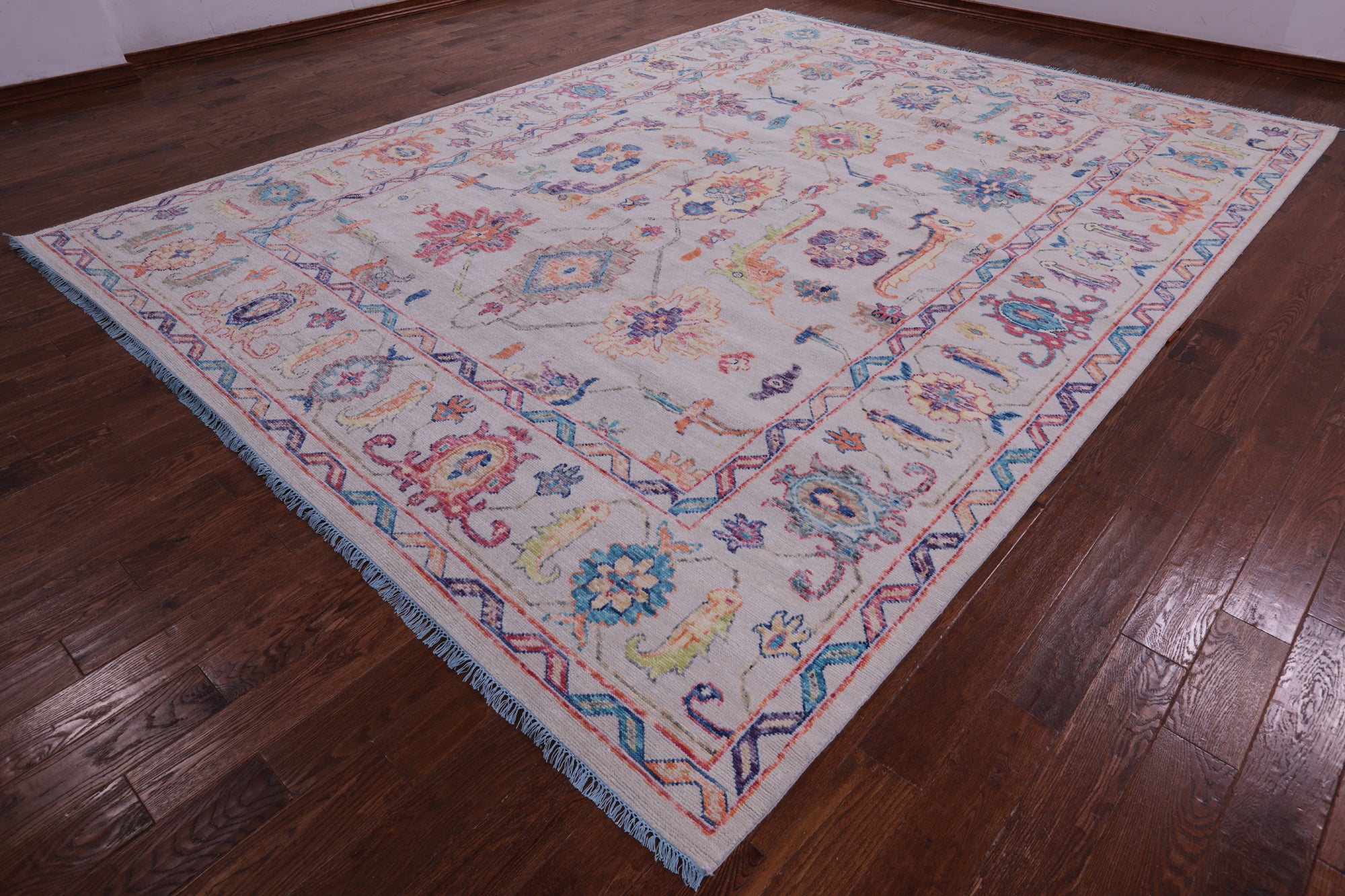Ivory Turkish Oushak Hand Knotted Wool Rug - 10' 4" X 13' 10" - Golden Nile