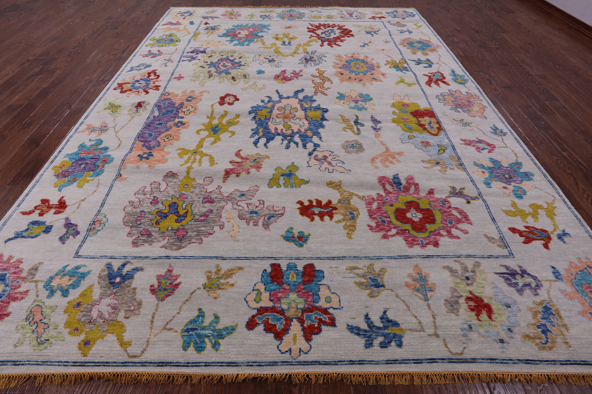 Ivory Turkish Oushak Hand Knotted Wool Rug - 10' 3" X 13' 9" - Golden Nile