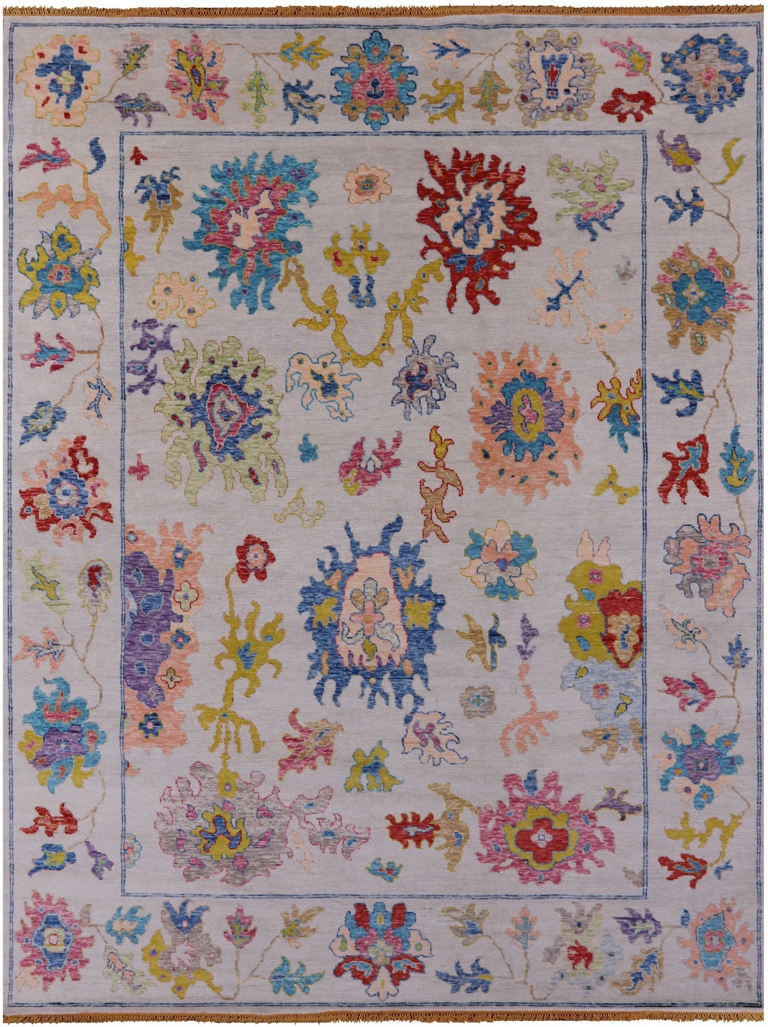 Ivory Turkish Oushak Hand Knotted Wool Rug - 10' 3" X 13' 9" - Golden Nile