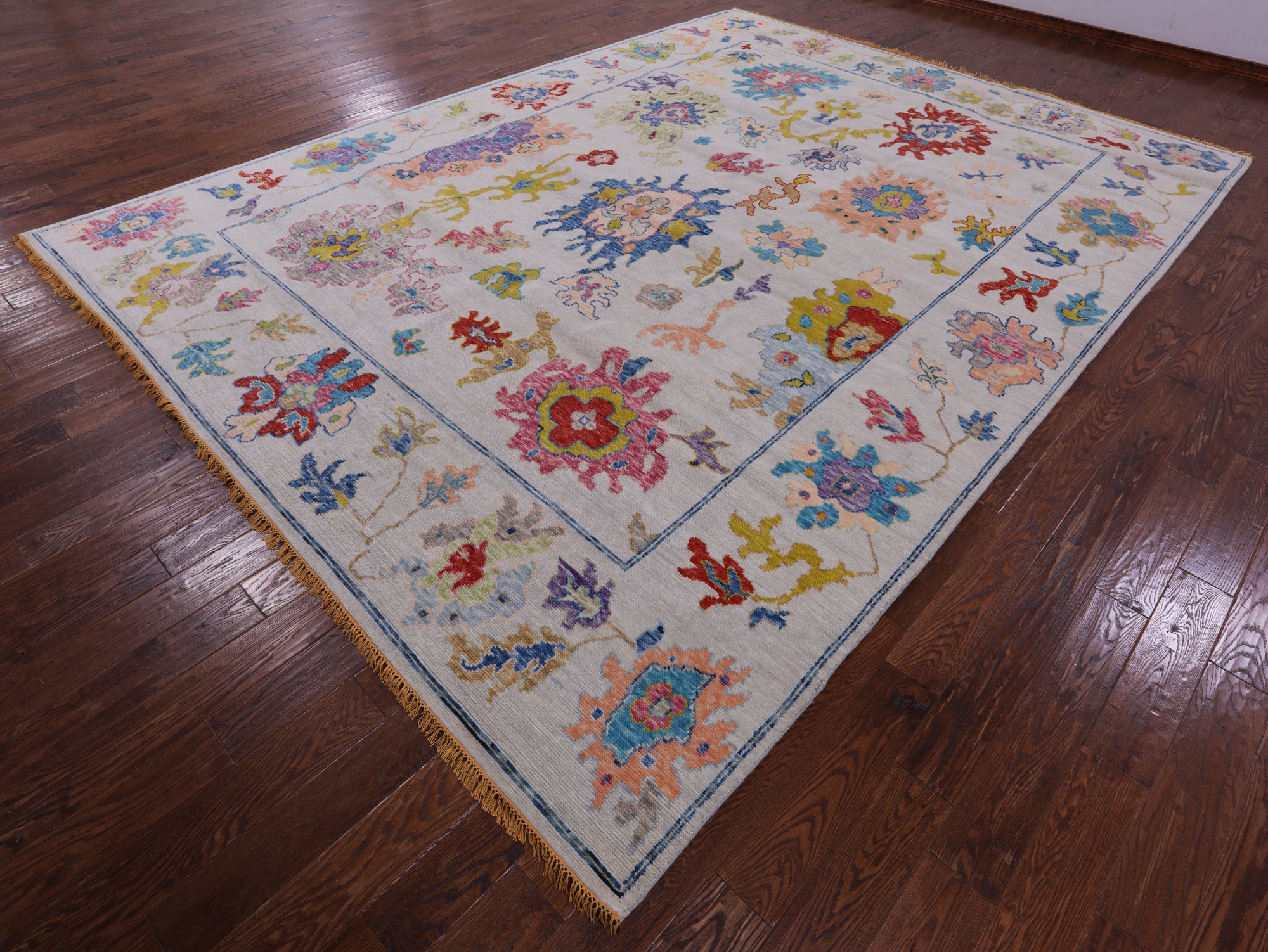 Ivory Turkish Oushak Hand Knotted Wool Rug - 10' 3" X 13' 9" - Golden Nile