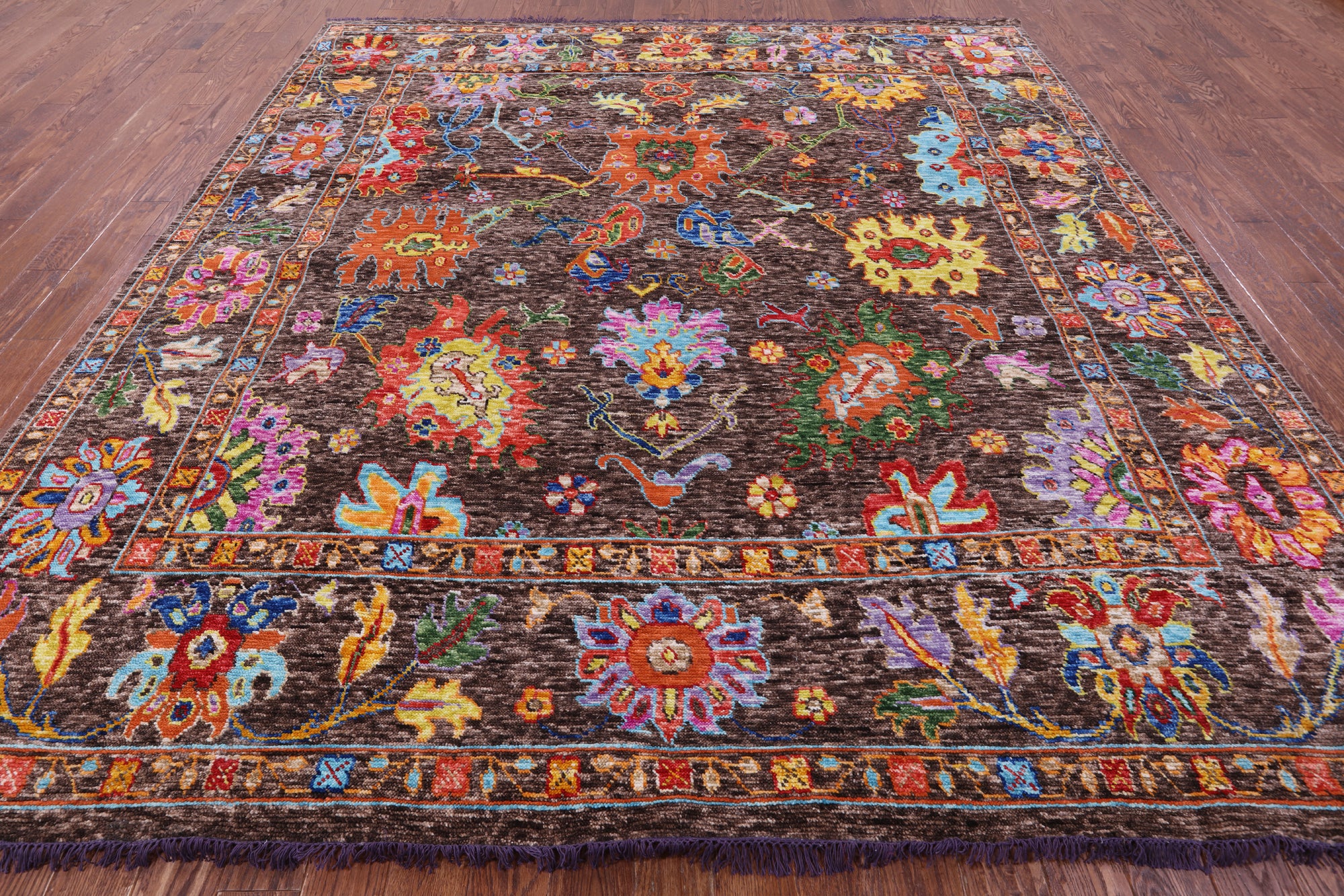 Brown Square Turkish Oushak Hand Knotted Wool Rug - 10' 2" X 10' 4" - Golden Nile
