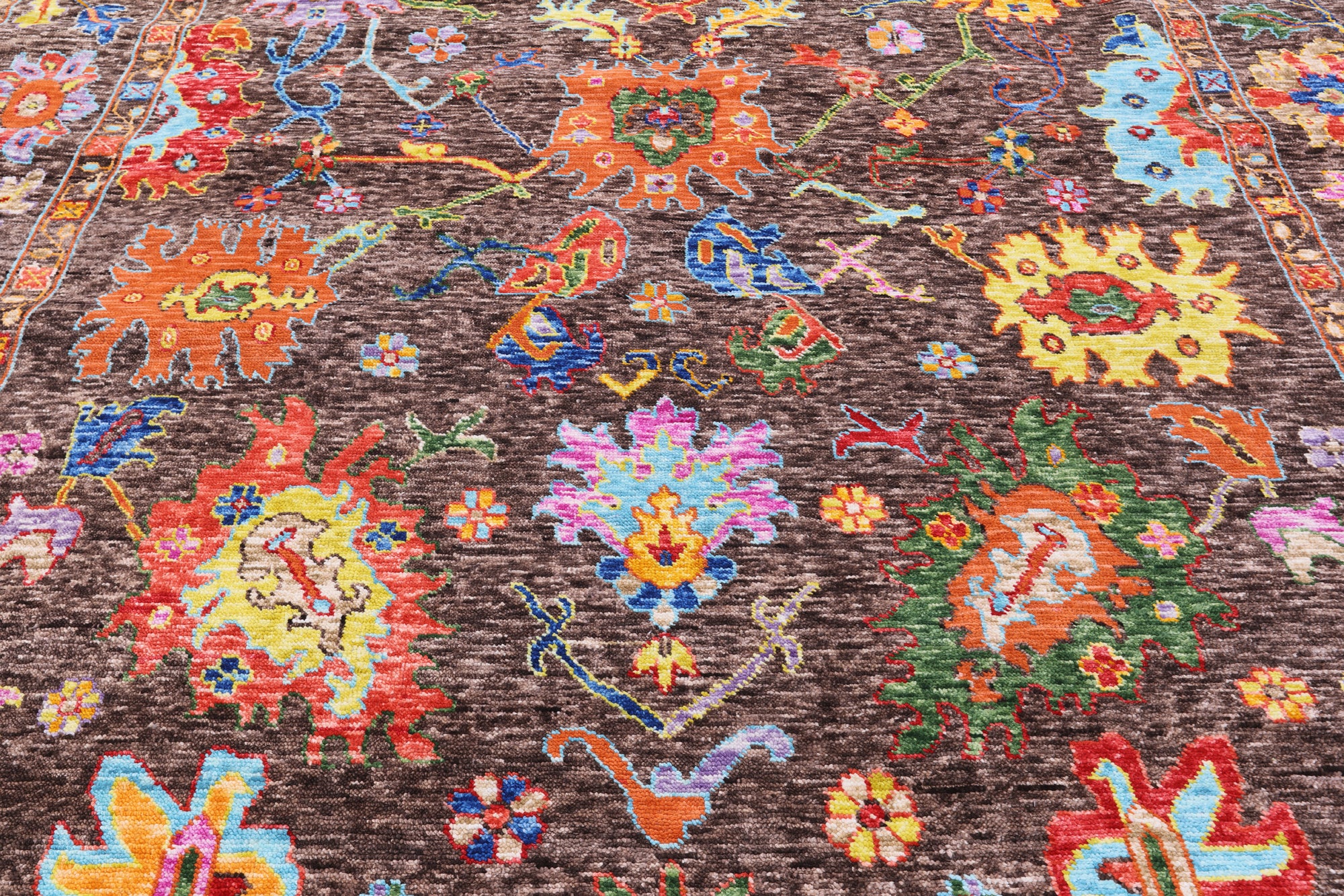 Brown Square Turkish Oushak Hand Knotted Wool Rug - 10' 2" X 10' 4" - Golden Nile