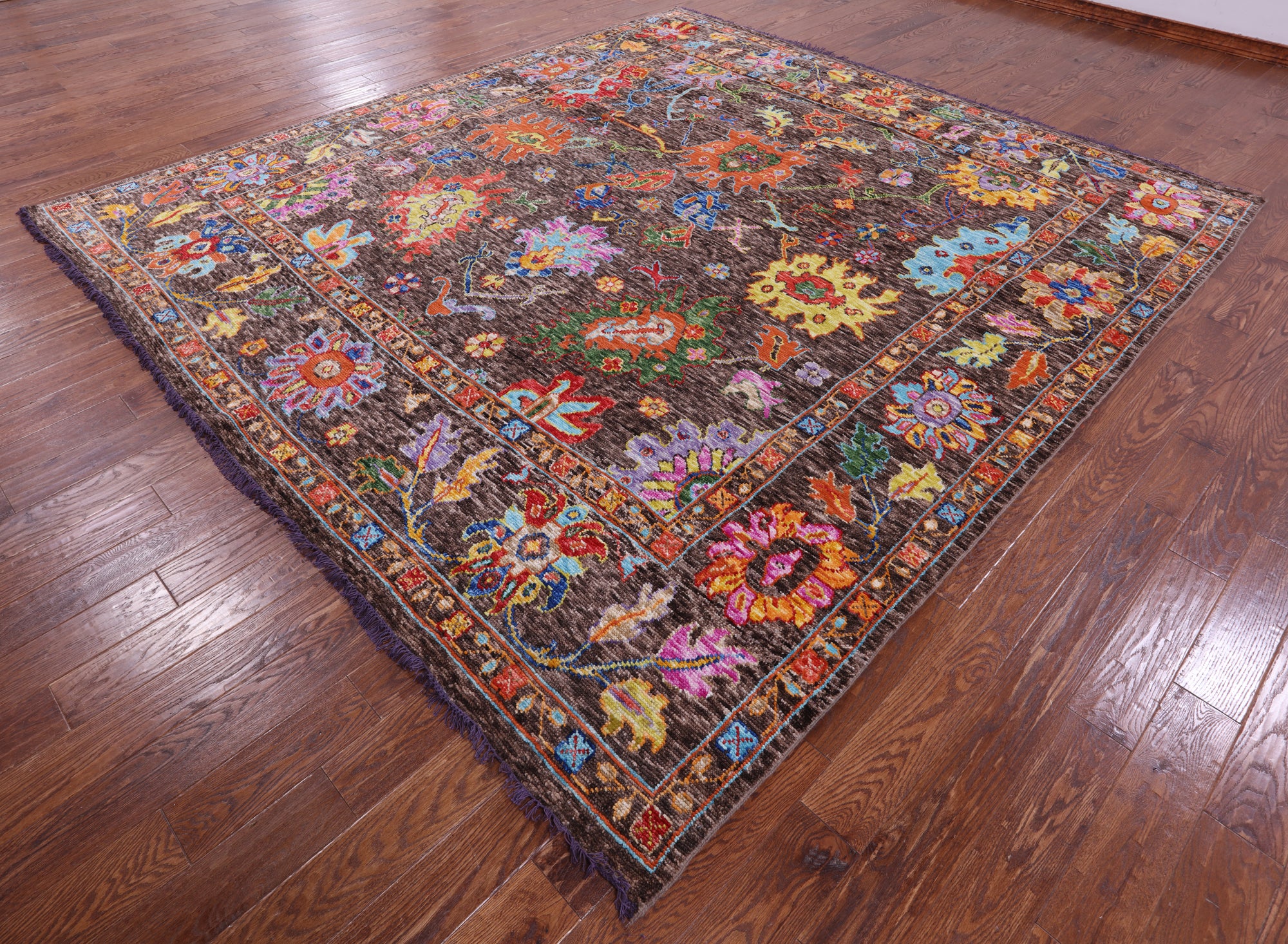 Brown Square Turkish Oushak Hand Knotted Wool Rug - 10' 2" X 10' 4" - Golden Nile