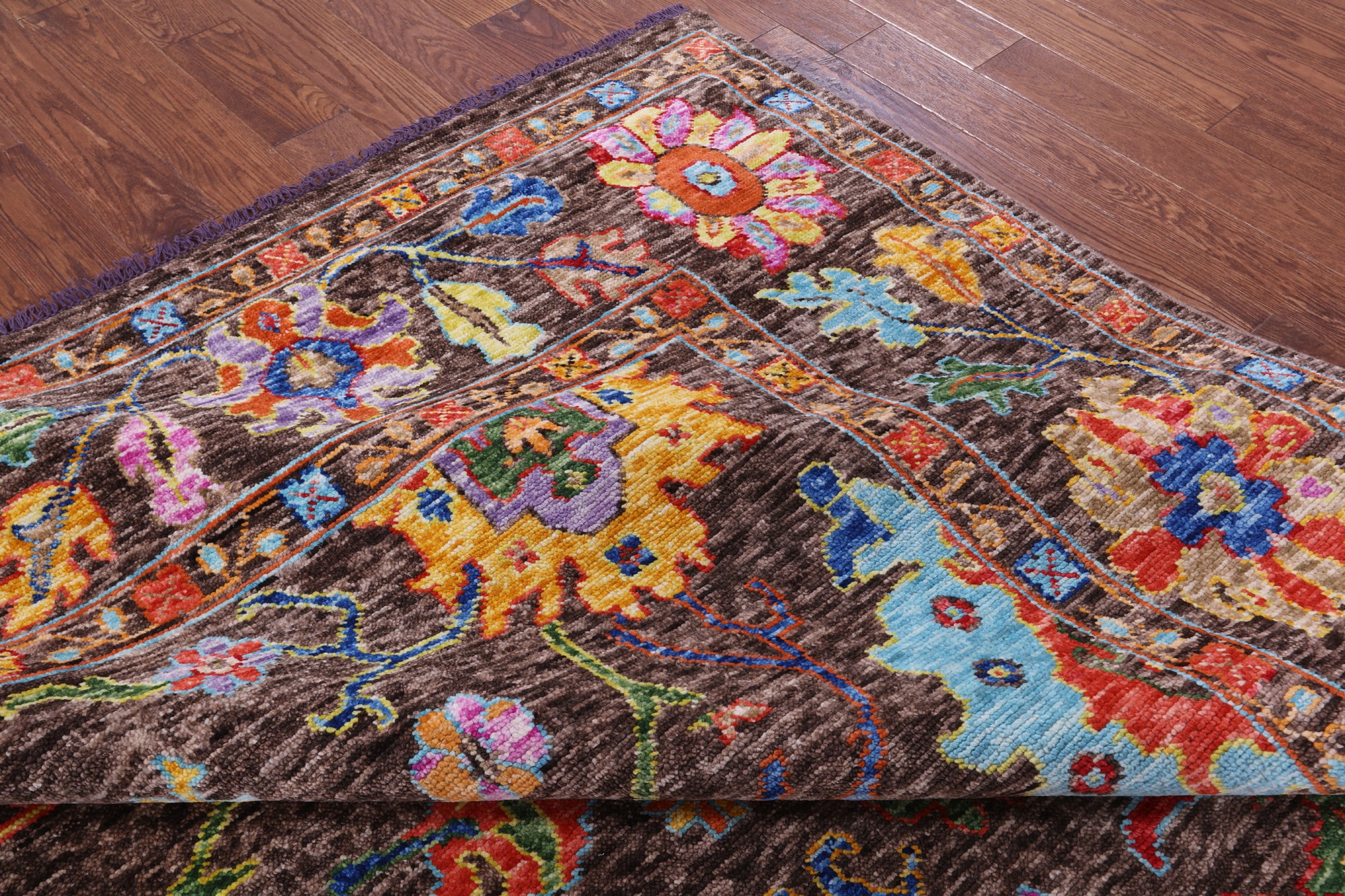 Brown Square Turkish Oushak Hand Knotted Wool Rug - 10' 2" X 10' 4" - Golden Nile