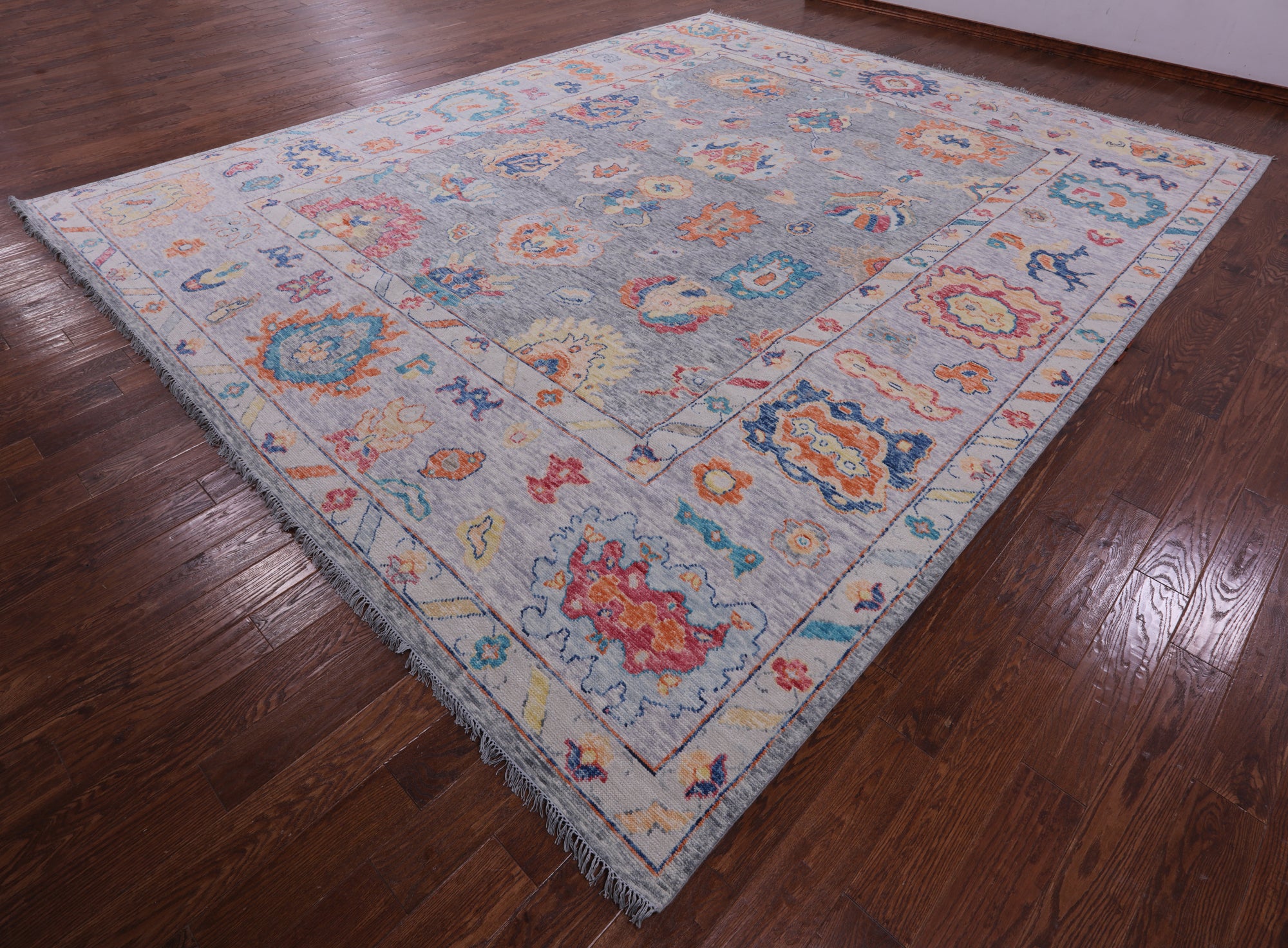 Grey Turkish Oushak Hand Knotted Wool Rug - 12' 3" X 14' 10" - Golden Nile