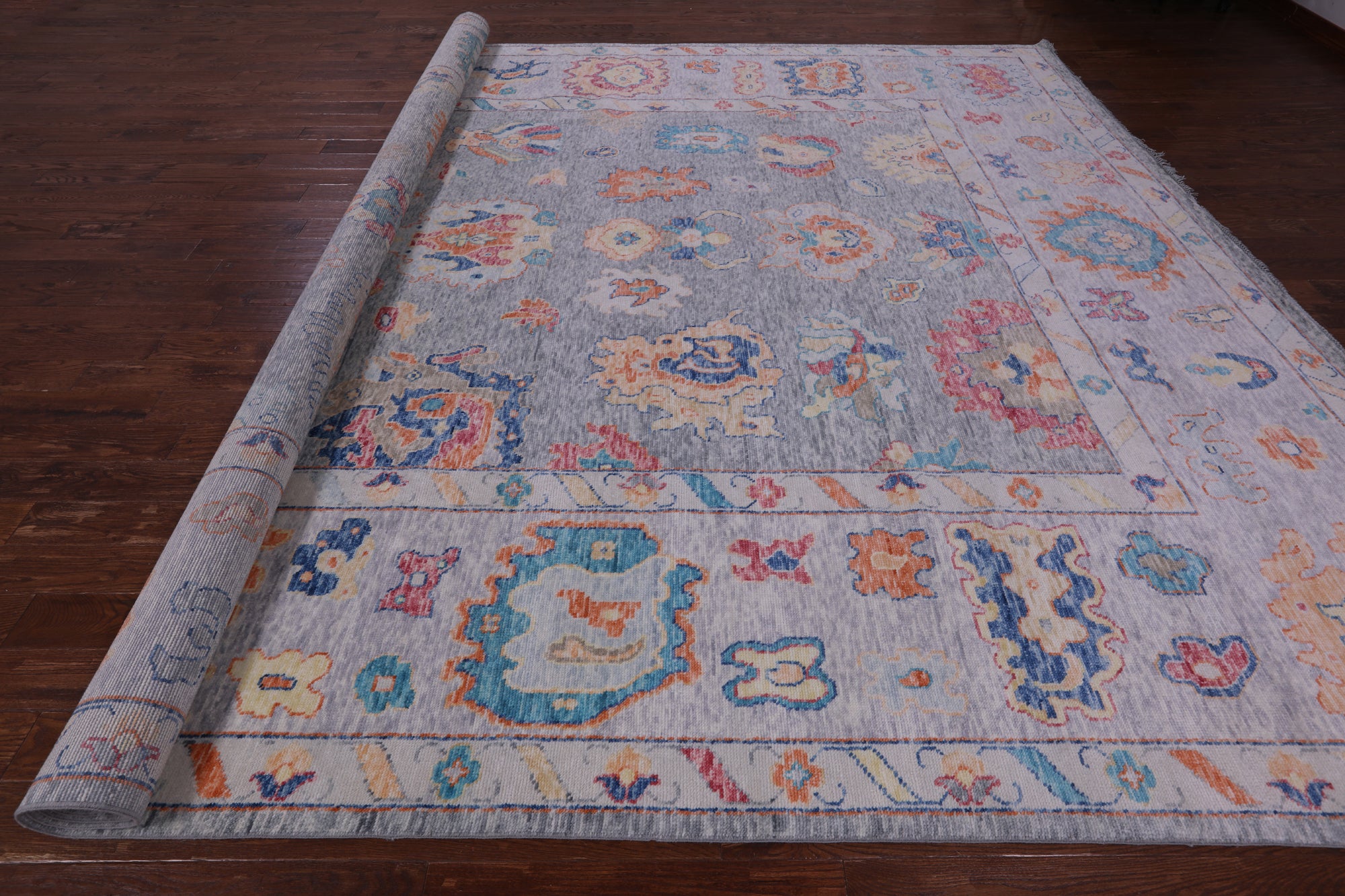 Grey Turkish Oushak Hand Knotted Wool Rug - 12' 3" X 14' 10" - Golden Nile