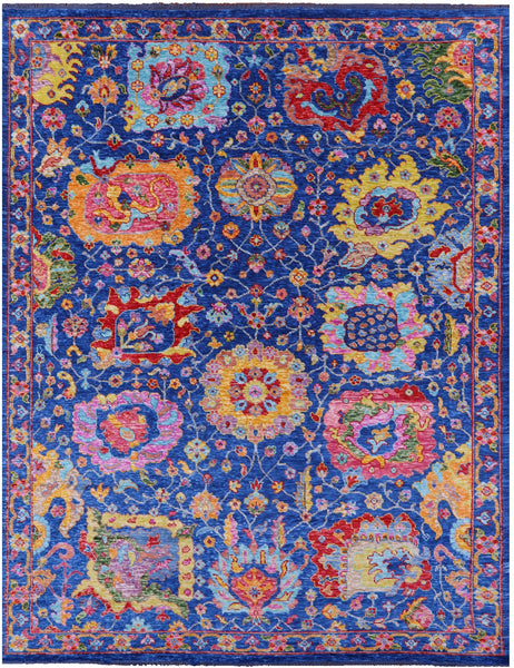 Blue Turkish Oushak Hand Knotted Wool Rug - 9' 1" X 12' 0" - Golden Nile