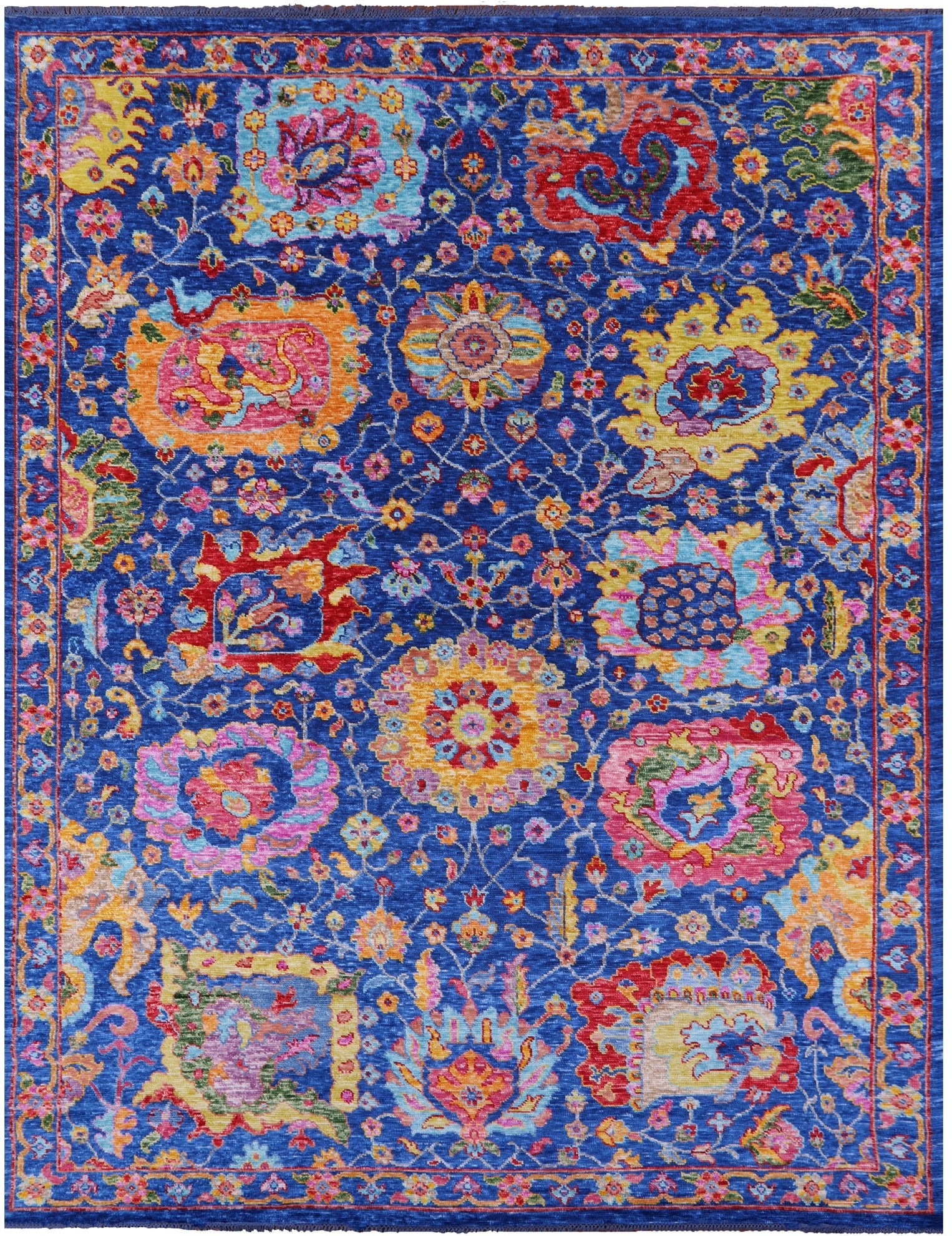 Blue Turkish Oushak Hand Knotted Wool Rug - 9' 1" X 12' 0" - Golden Nile