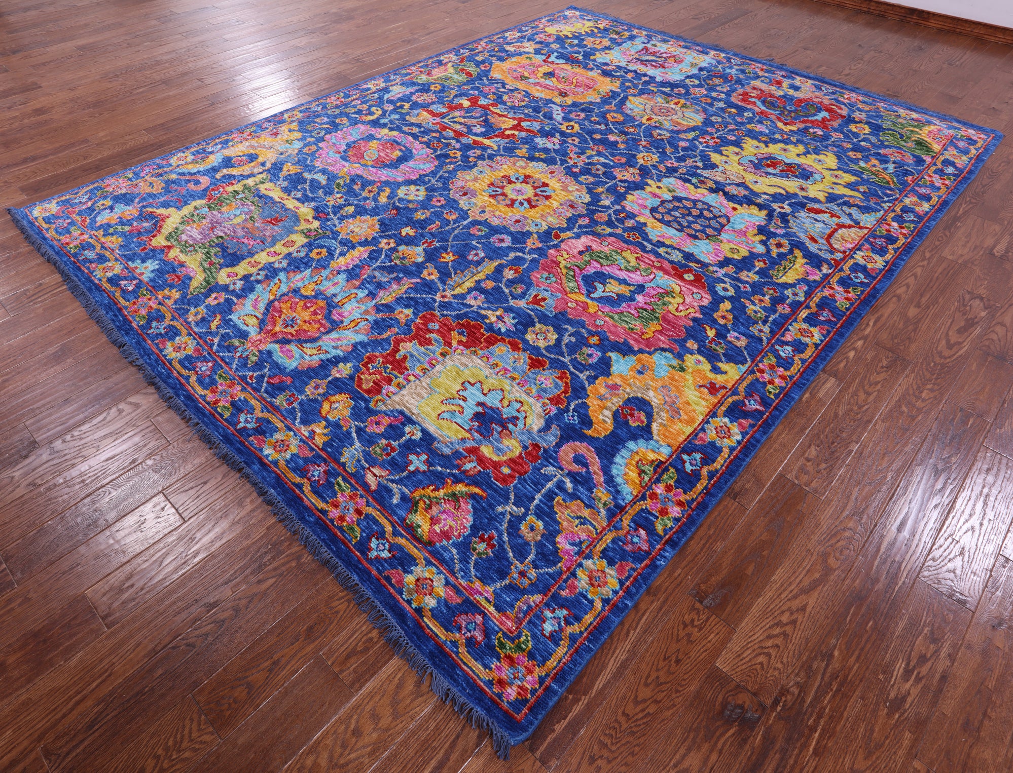 Blue Turkish Oushak Hand Knotted Wool Rug - 9' 1" X 12' 0" - Golden Nile