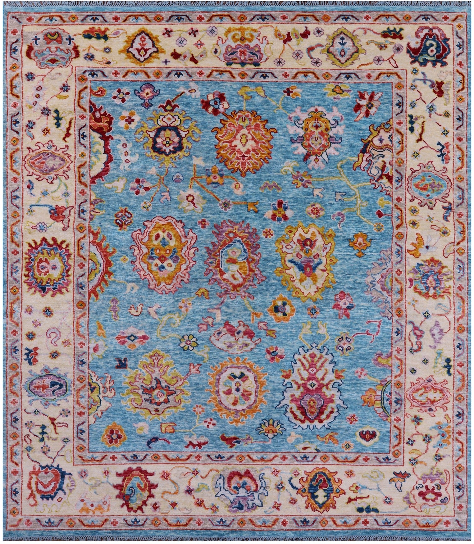 Blue Turkish Oushak Hand Knotted Wool Rug - 8' 3" X 9' 8" - Golden Nile