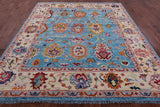 Blue Turkish Oushak Hand Knotted Wool Rug - 8' 3" X 9' 8" - Golden Nile