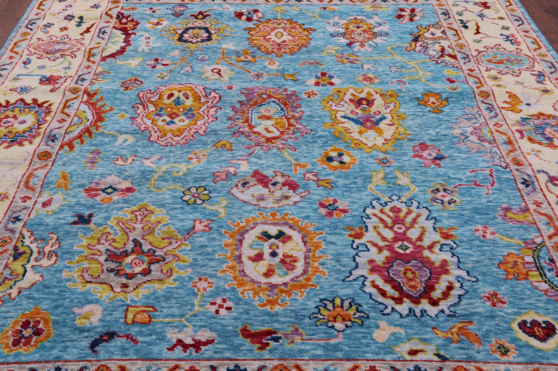 Blue Turkish Oushak Hand Knotted Wool Rug - 8' 3" X 9' 8" - Golden Nile