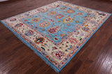 Blue Turkish Oushak Hand Knotted Wool Rug - 8' 3" X 9' 8" - Golden Nile