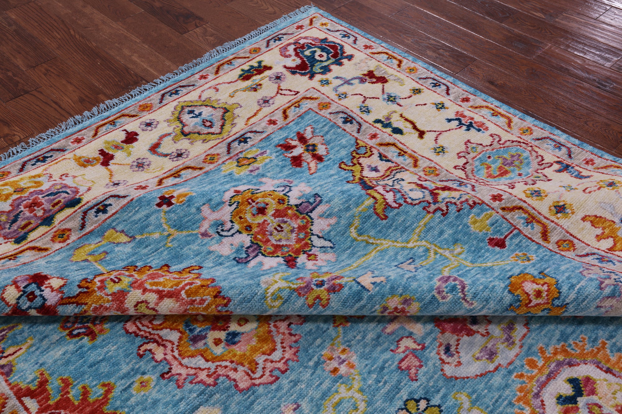 Blue Turkish Oushak Hand Knotted Wool Rug - 8' 3" X 9' 8" - Golden Nile