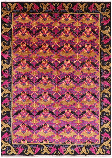 Pink William Morris Hand Knotted Wool Area Rug - 8' 1" X 11' 4" - Golden Nile