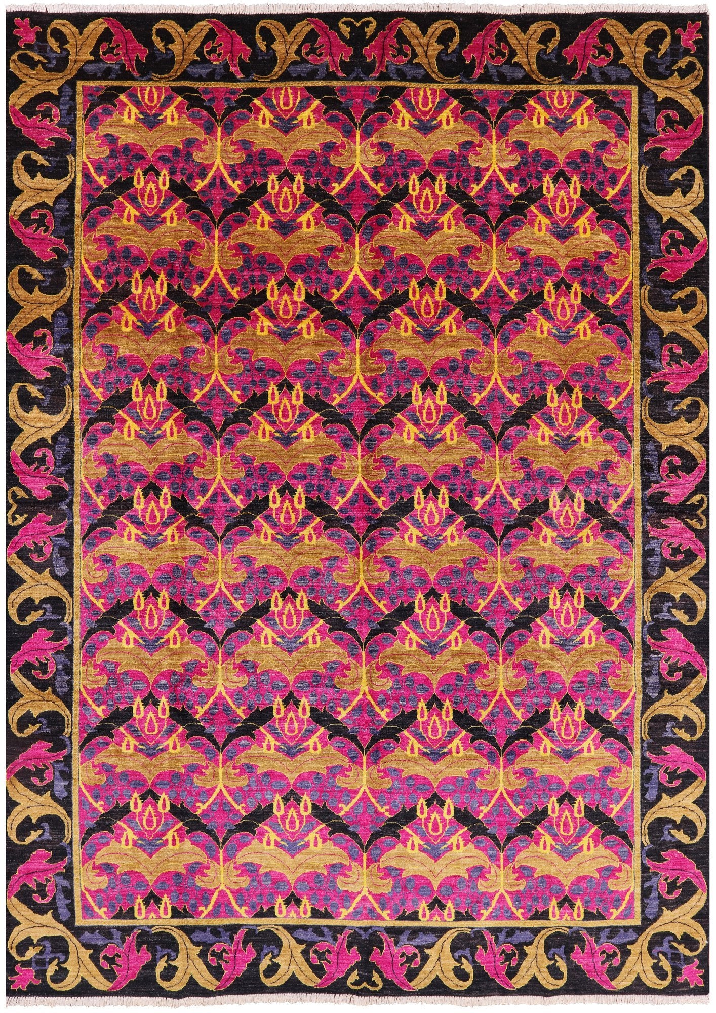 Pink William Morris Hand Knotted Wool Area Rug - 8' 1" X 11' 4" - Golden Nile