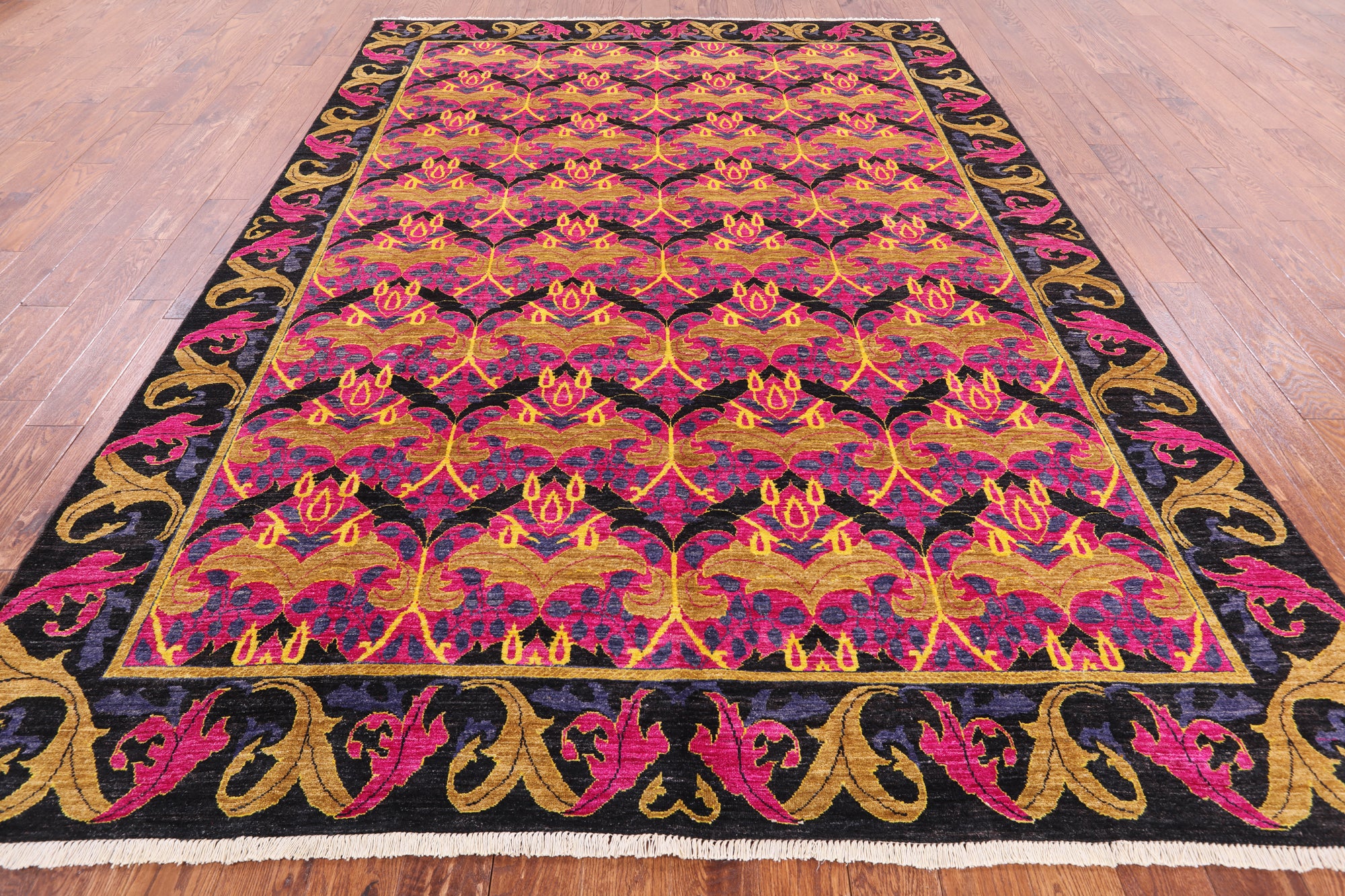 Pink William Morris Hand Knotted Wool Area Rug - 8' 1" X 11' 4" - Golden Nile