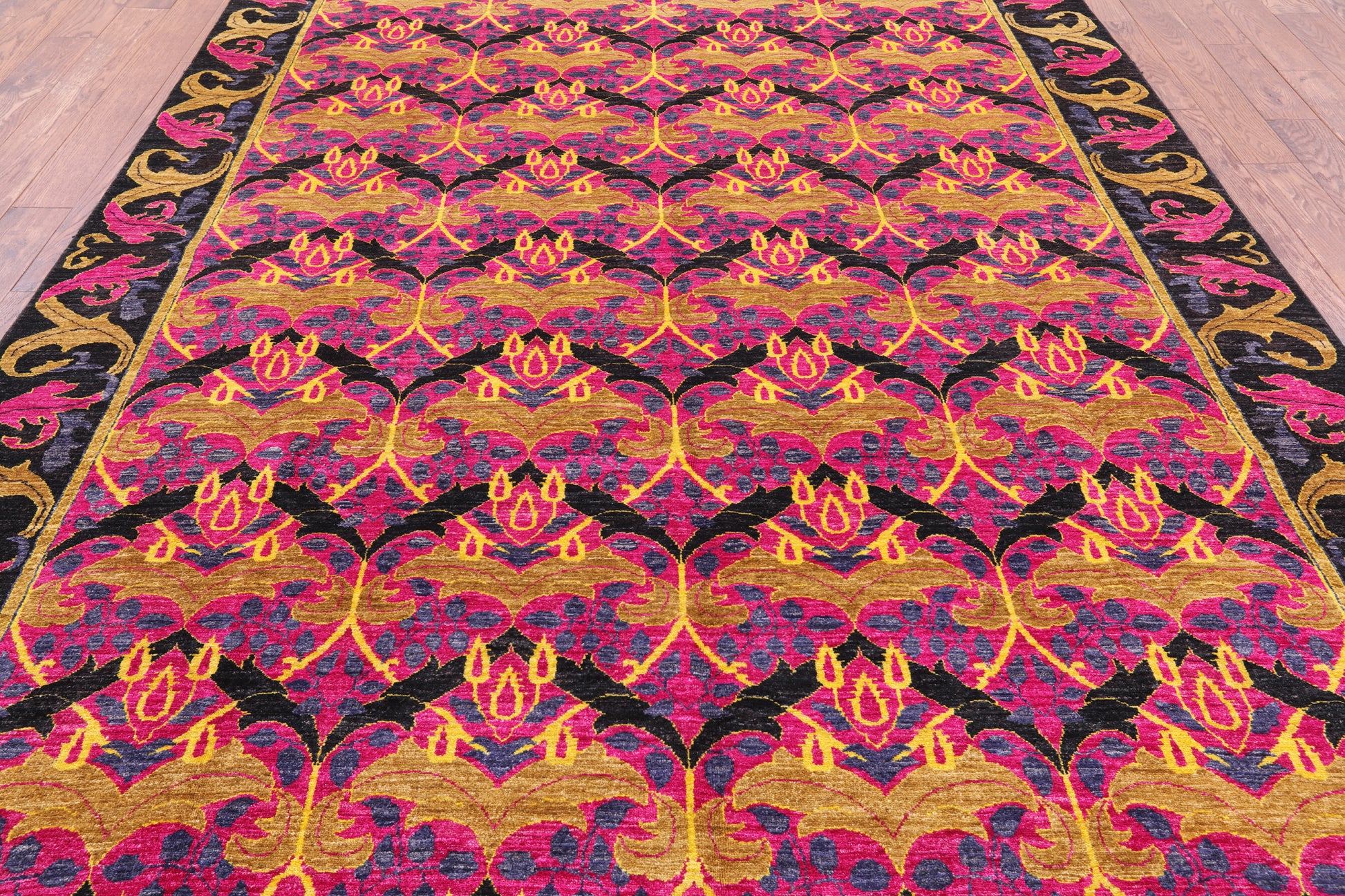 Pink William Morris Hand Knotted Wool Area Rug - 8' 1" X 11' 4" - Golden Nile