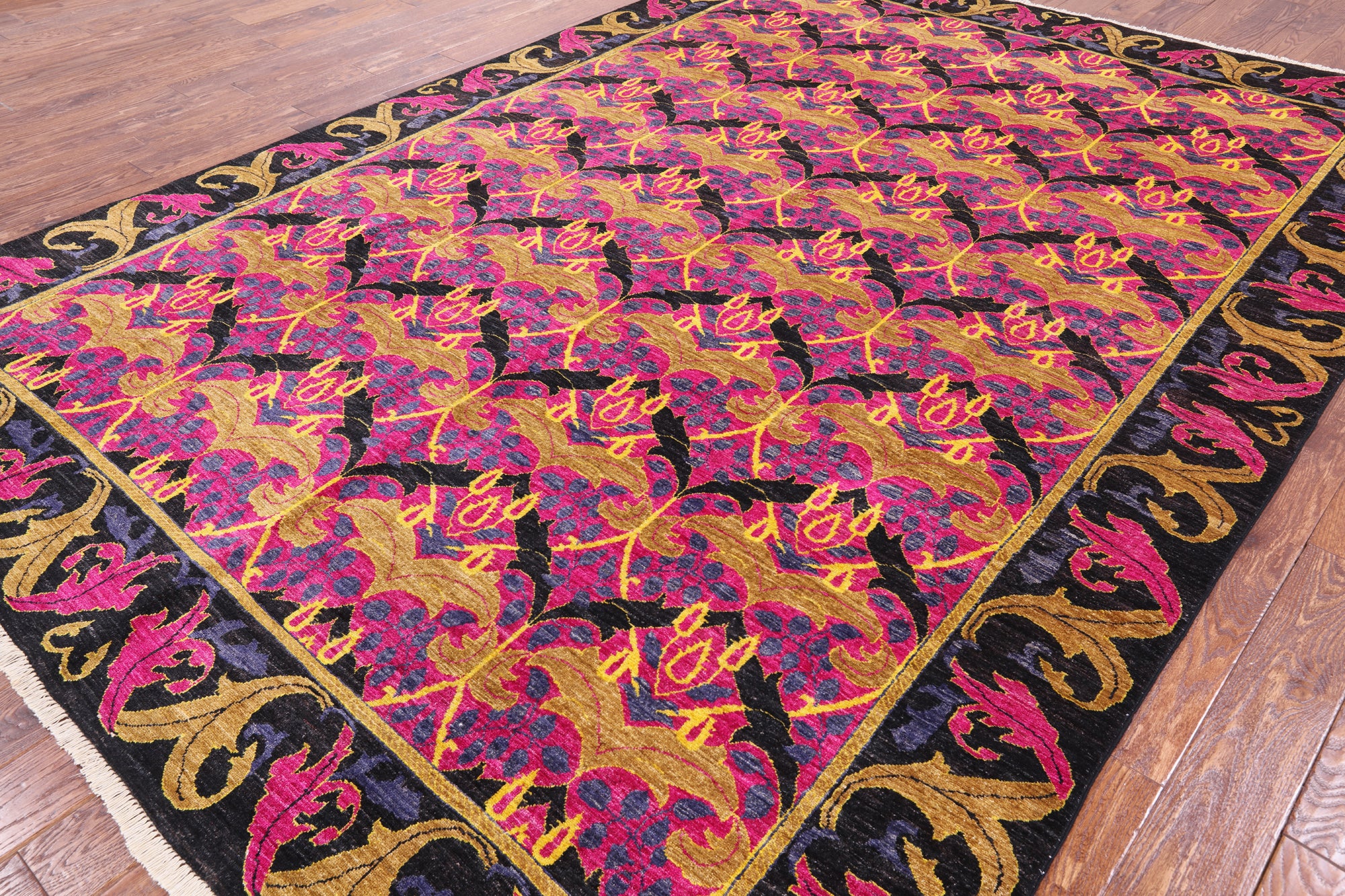 Pink William Morris Hand Knotted Wool Area Rug - 8' 1" X 11' 4" - Golden Nile